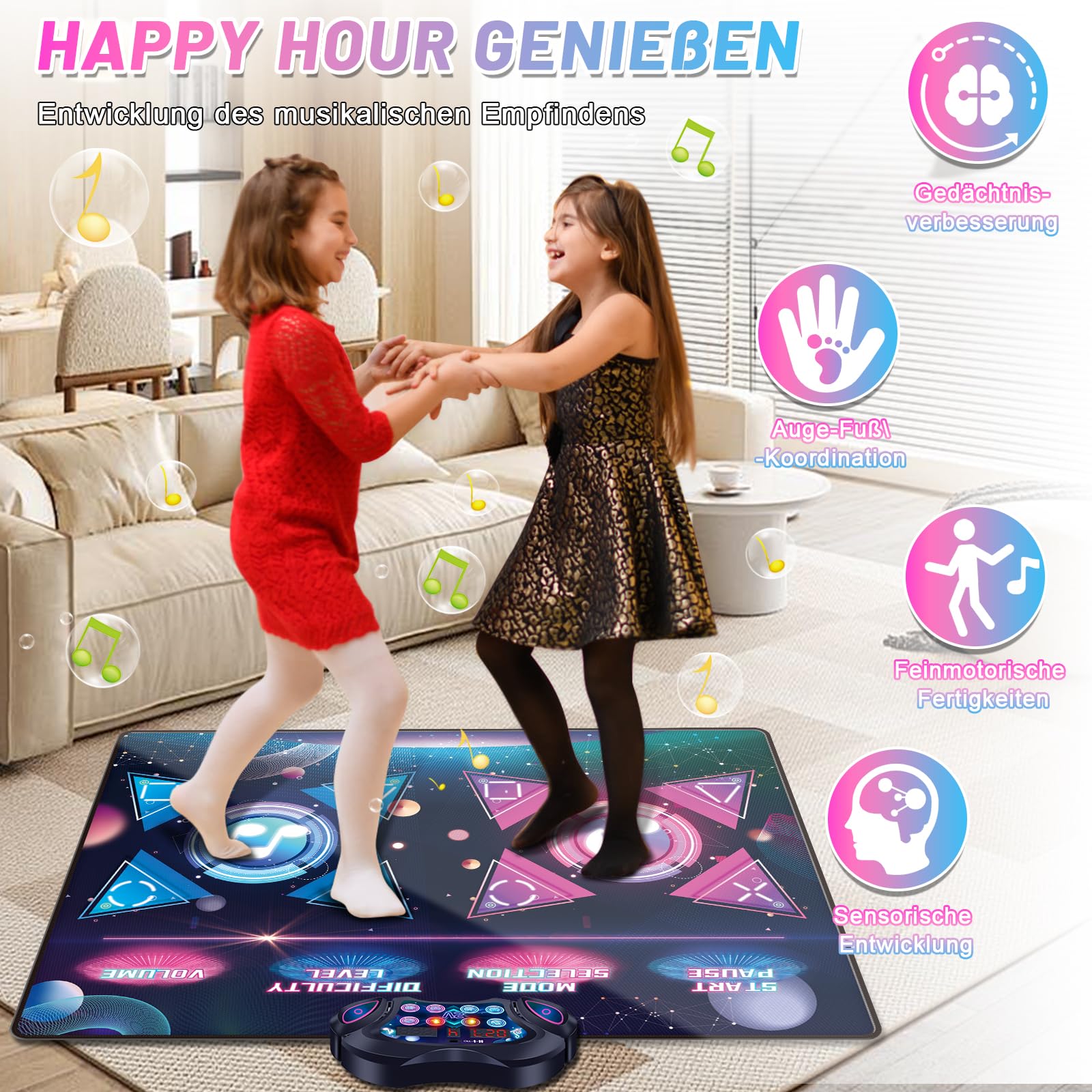 Aragallant Doppelt Tanzmatte für Mädchen, Musikalische Tanzmatte mit 2 Wettbewerbsfähigen Modi, Kindertanzmatten Spielzeug für Mädchen ab 3 4 5 6 7 8+ Jahre Geburtstag Weihnachtstag Geschenke