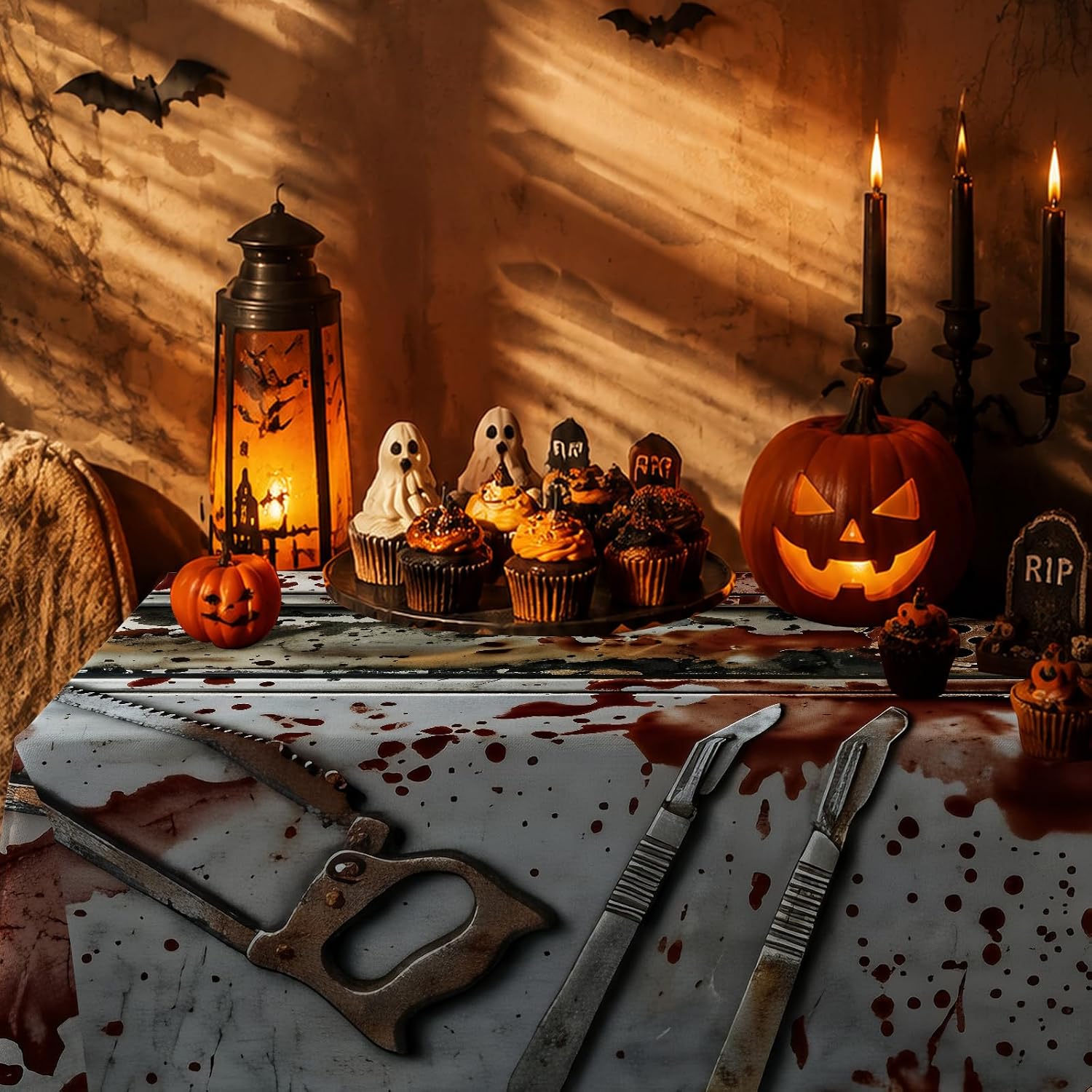 Bloody Surgical Tools Tablecloth Autopsy Doctor Nurse Theme Halloween Party Decorations Spooky Scalpel Saw Pattern Table Cover Dining Room Desk Topper Supplies image 5