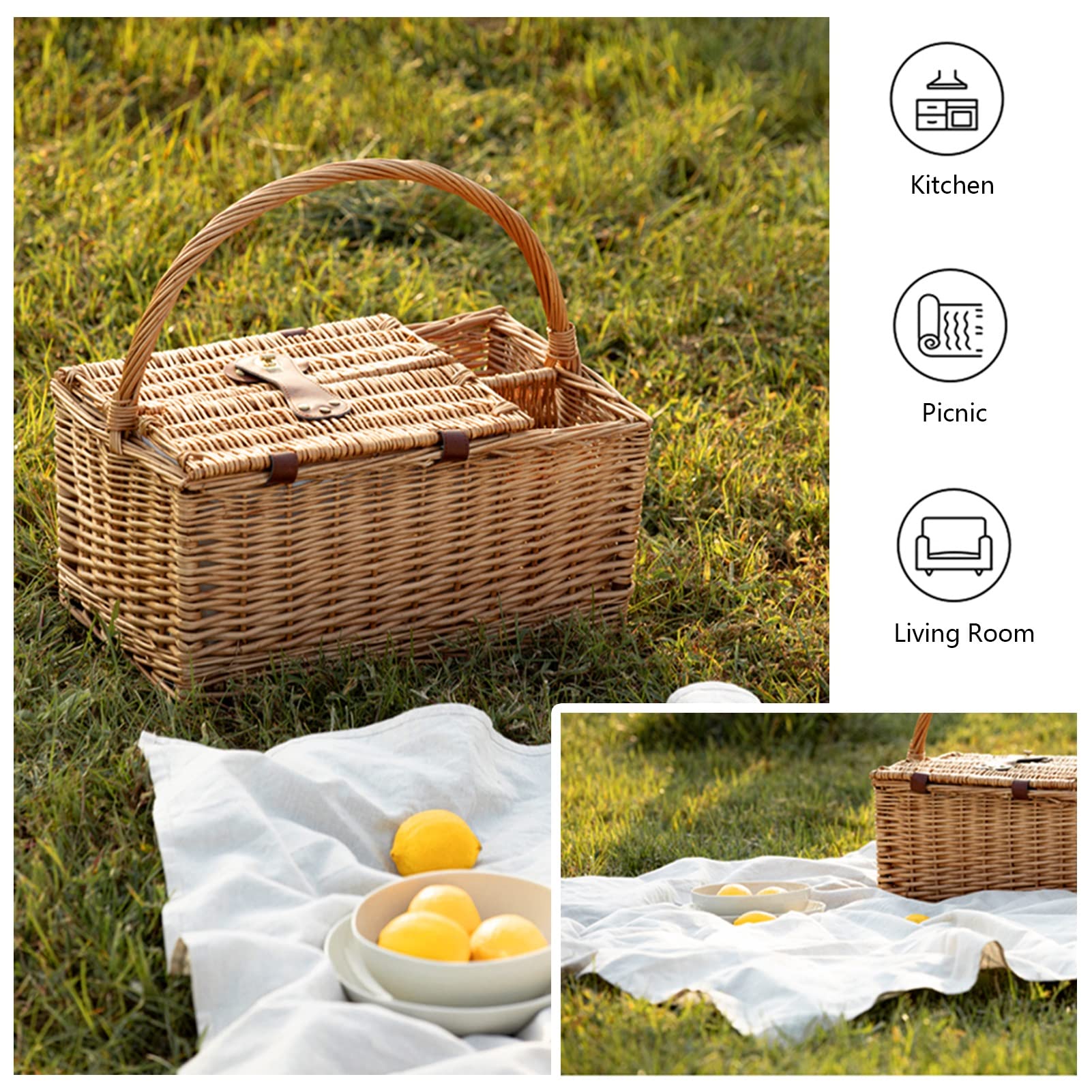 Prestige Picknickmand met leer Champs-Elysées blauw - 2 personen - Les