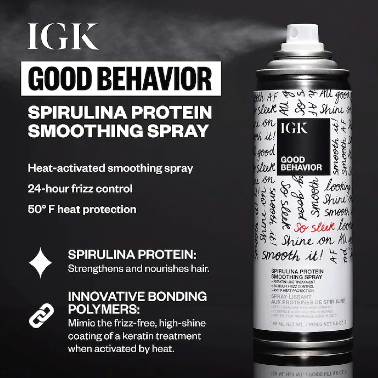 IGK Hair Treatment Travel Size Set | Antisocial Dry Hair Mask + Good Behavior Spirulina Spray | Overnight Bond-Building + Keratin Like Smoothing Spray | Vegan + Cruelty-Free | Set of 2 - Image 4