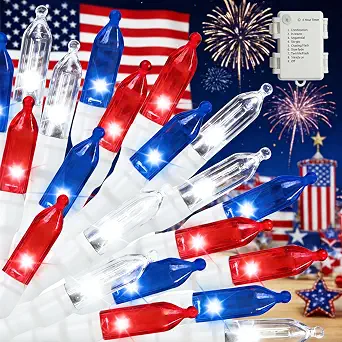 50 LED Mini String Lights 16.5FT with White Wire, Waterproof Battery Box & Timer, Multi-Mode (Red, Cool White, Blue)