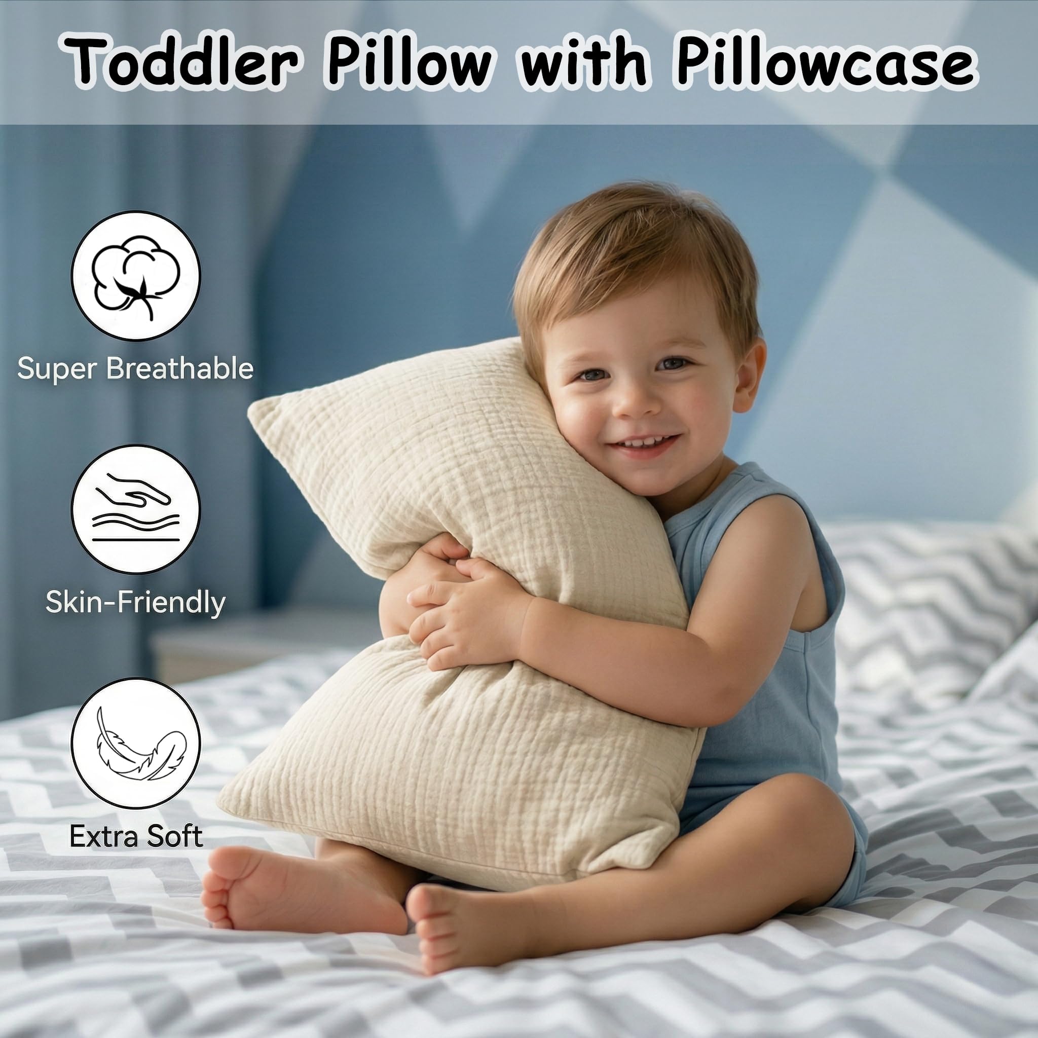 Pro Goleem Almohada para niños pequeños con Funda de Almohada de Muselina de algodón, 13 x 18 Pulgadas, Almohadas Suaves para niños pequeños, Almohada Lavable a máquina, Cuna, Cama, Cuna