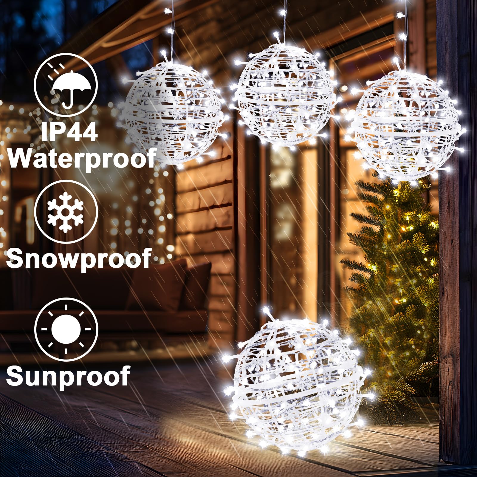 Likiyol Weihnachtskugeln 4 Stück 20,3 cm wasserdichte Lichterkette Außenbereich Stecker
