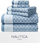Nautica - Serviettes de bain, très absorbantes & Essentiels de salle de bains doux, certifié Oeko-Tex (Oak Lake Blue, 6-Piece)