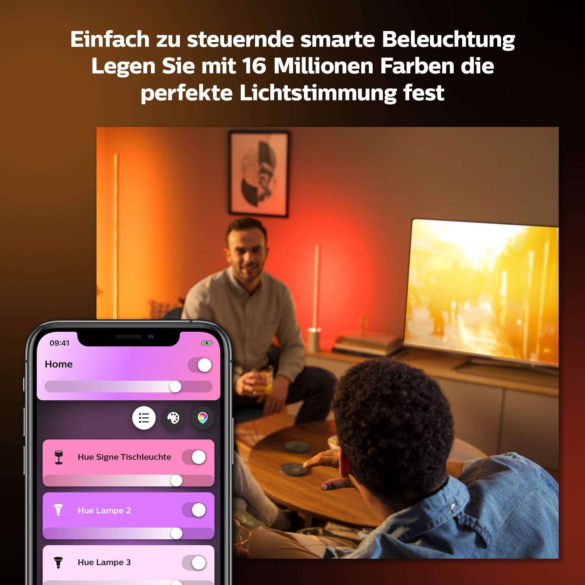 Philips Hue White & Color Ambiance Signe LED Tischleuchte (1.040 lm), dimmbare Tischlampe für das Hue Lichtsystem mit 16 Mio. Farben, smarte Lichtsteuerung über Sprache und App, silber