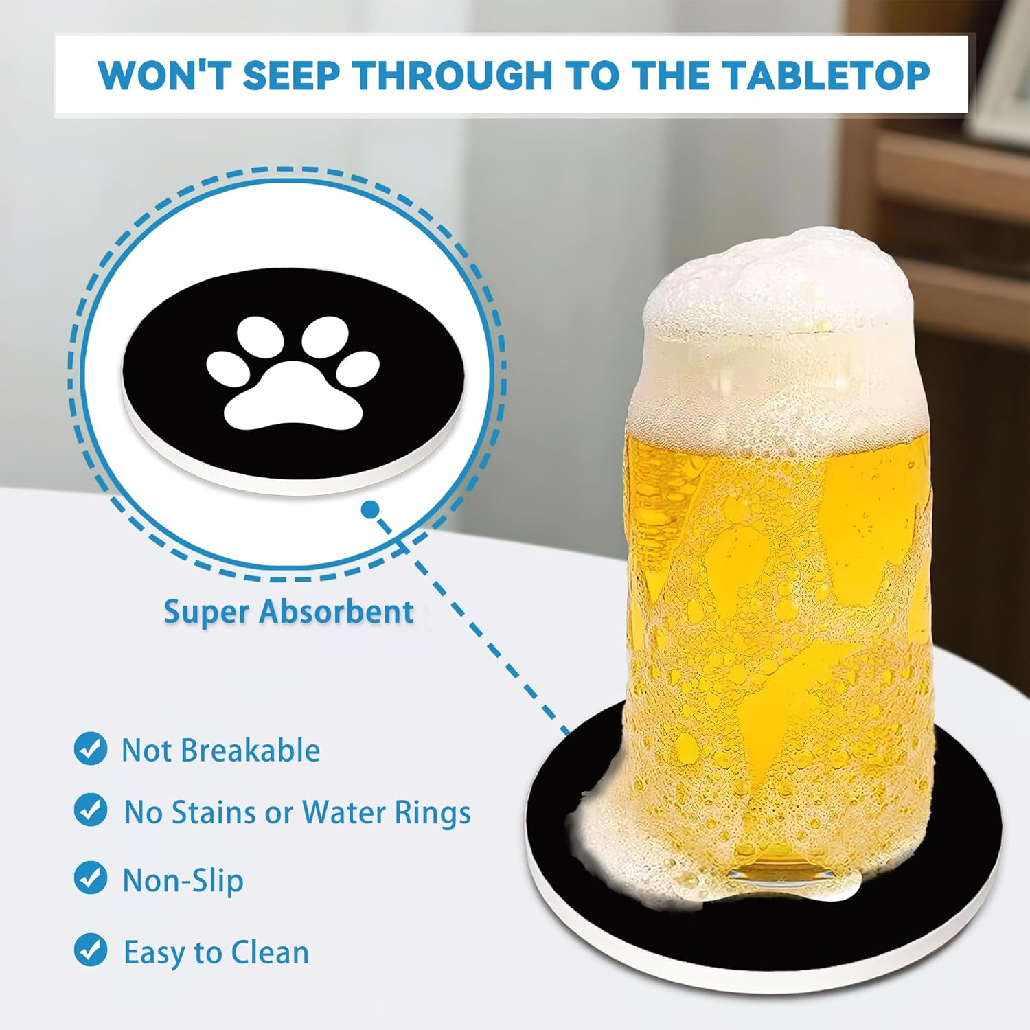 Drinks Coasters Set of 4, Black Cat Round 4" Cup Coasters, Absorbent Ceramic Stone Coasters with Cork Base, Cute Coasters for Table Home Décor, Ideal Gifts for Women Men - Image 4