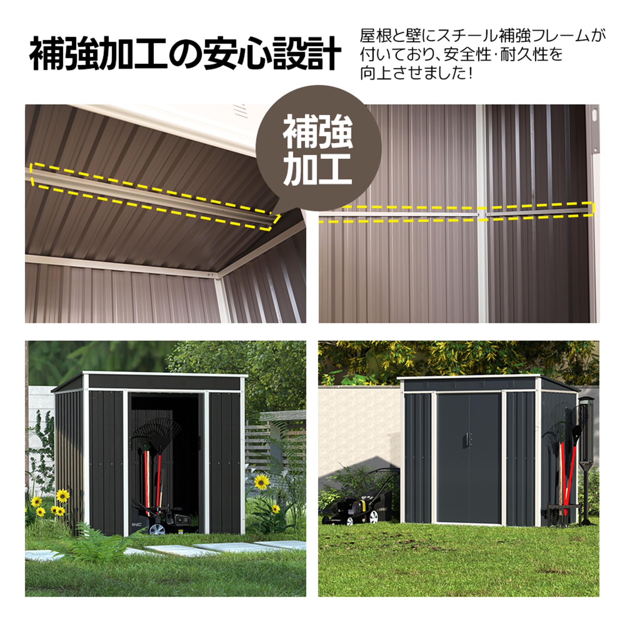 Amazon | 物置 屋外 収納庫 スチール製 幅192×奥行125×高さ185cm 防