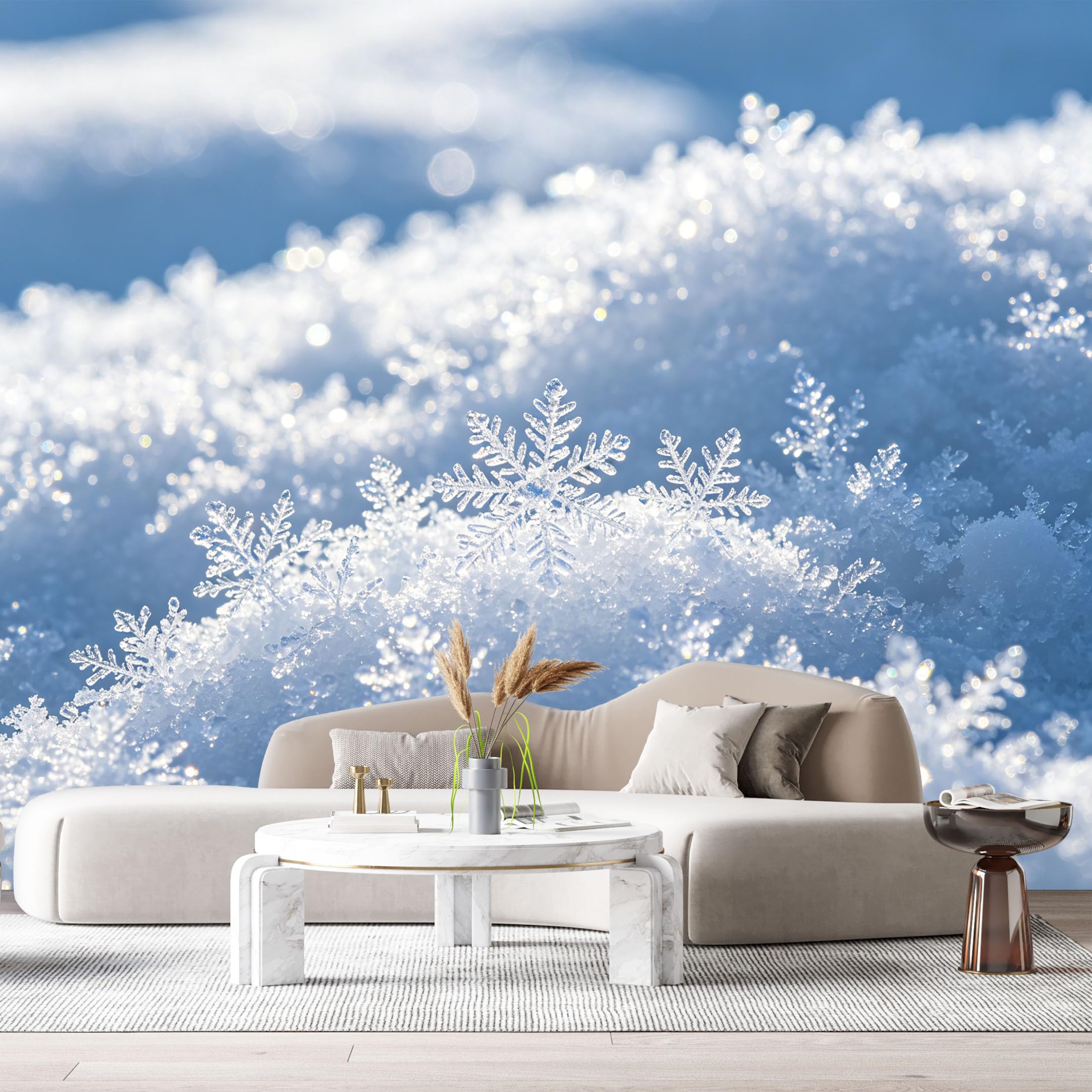 Custom Size Wall Murals Frozen Snowflake Macro Winter Landscape Ice Crystal Nature Watercolor SelfAdhesive Wall Fabric Removable Large Wallpaper for Photo Living Room