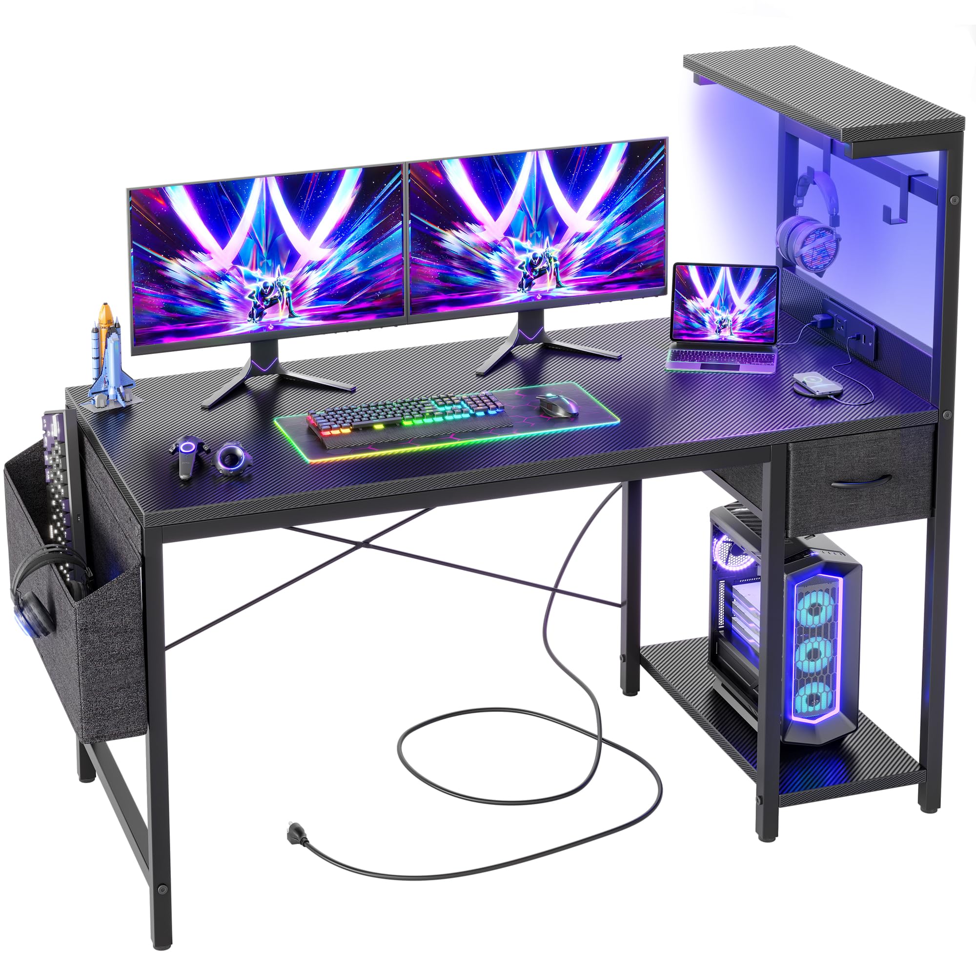 Amazon | TIQLAB LEDゲーミングデスク 120×50cm - 電源コンセント付き