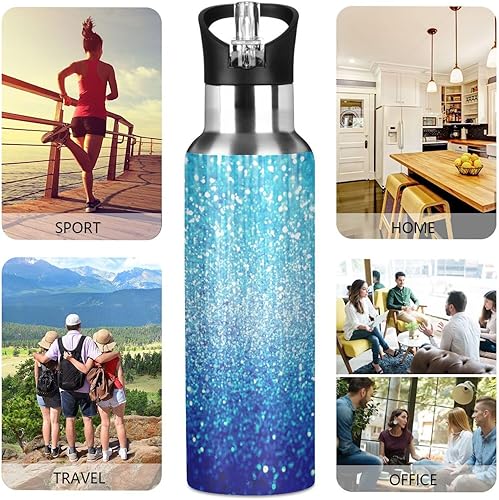 Miniatura 5 de Blue Lights Glitter Stainless Steel Vacuum Insulated Water Bottle 32 Oz Leakproof Water Bottles, BPA-Free Sport Water Bottle Insulated