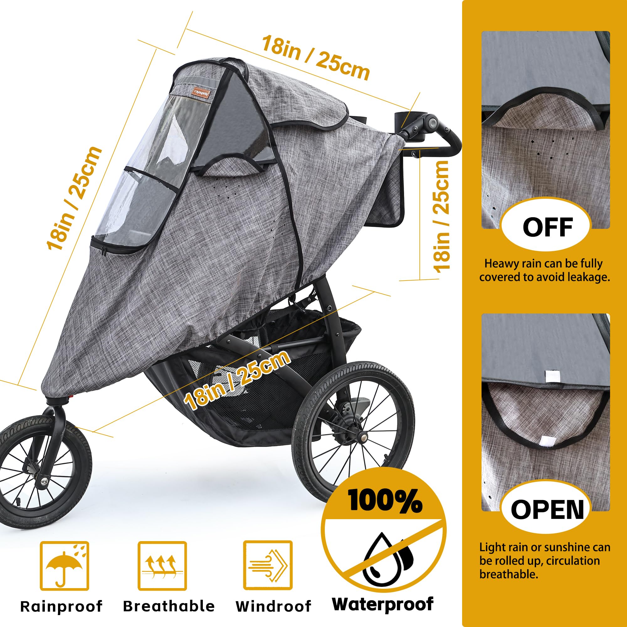 Cubierta impermeable para cochecito, accesorio universal para cochecito, impermeable, protección contra el viento, protege del polvo y la nieve, protector contra el clima de viaje para bebés (gris)