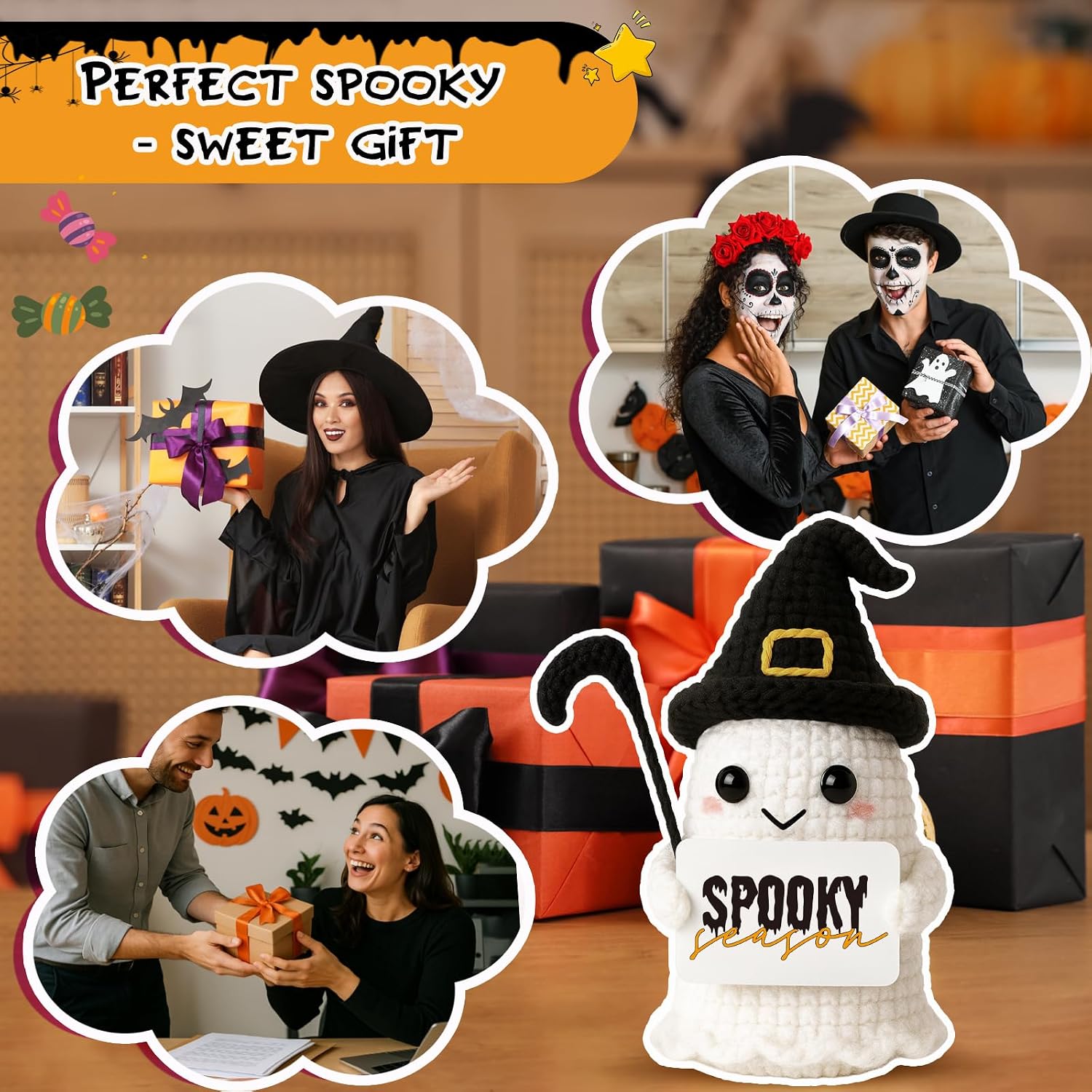 MAMAGIFTREE Crochet Ghost Decor for Spooky Season –Stocking Stuffers for Women Men, Gifts for Boyfriend Girlfriend, Unique Christmas Ornaments, Basket Stuffers for Husband Wife
