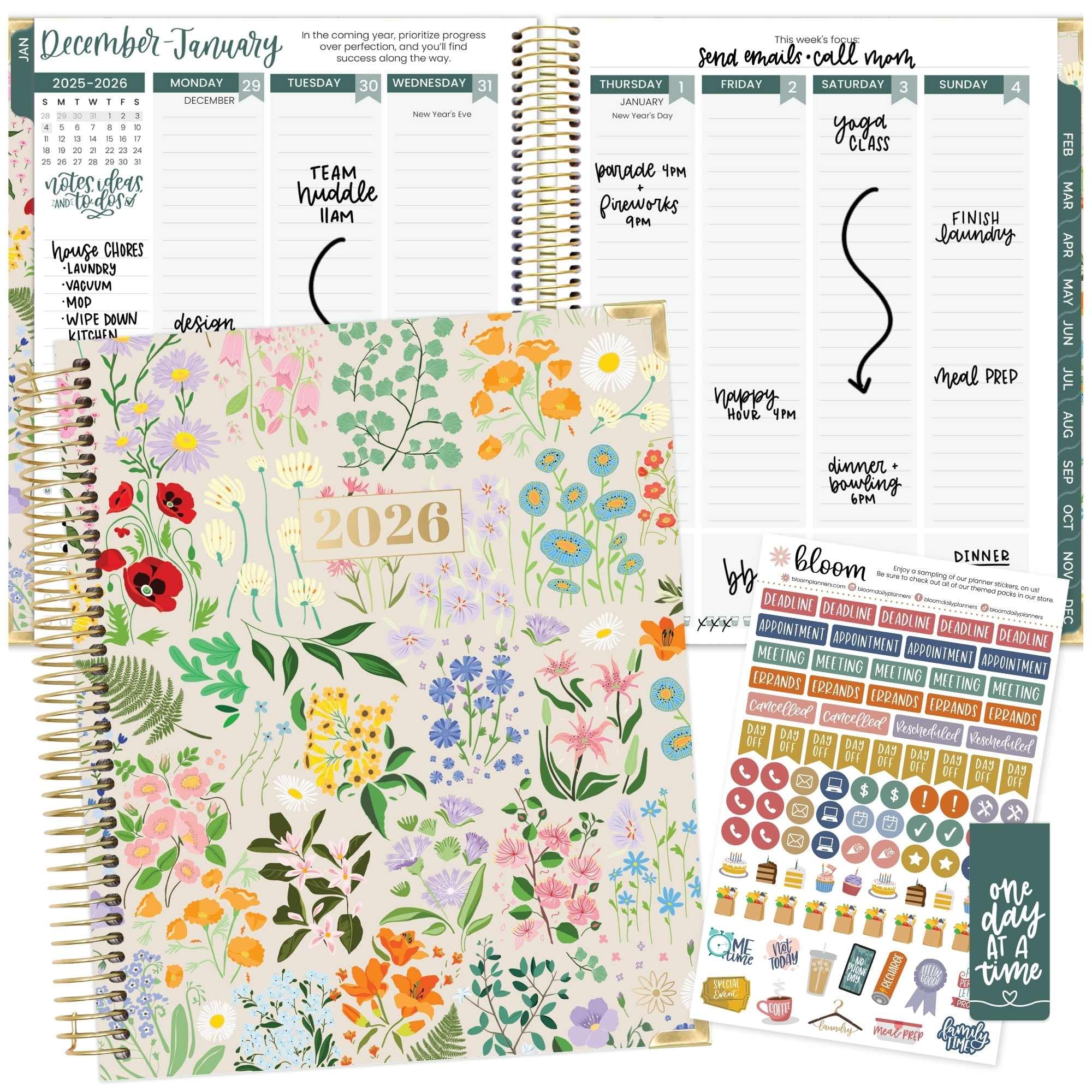 bloom daily planners 2026 Hardcover Calendar Year Goal & Vision Planner (January to December) - Monthly & Weekly Agenda Organizer - 7.5" x 9" - Garden