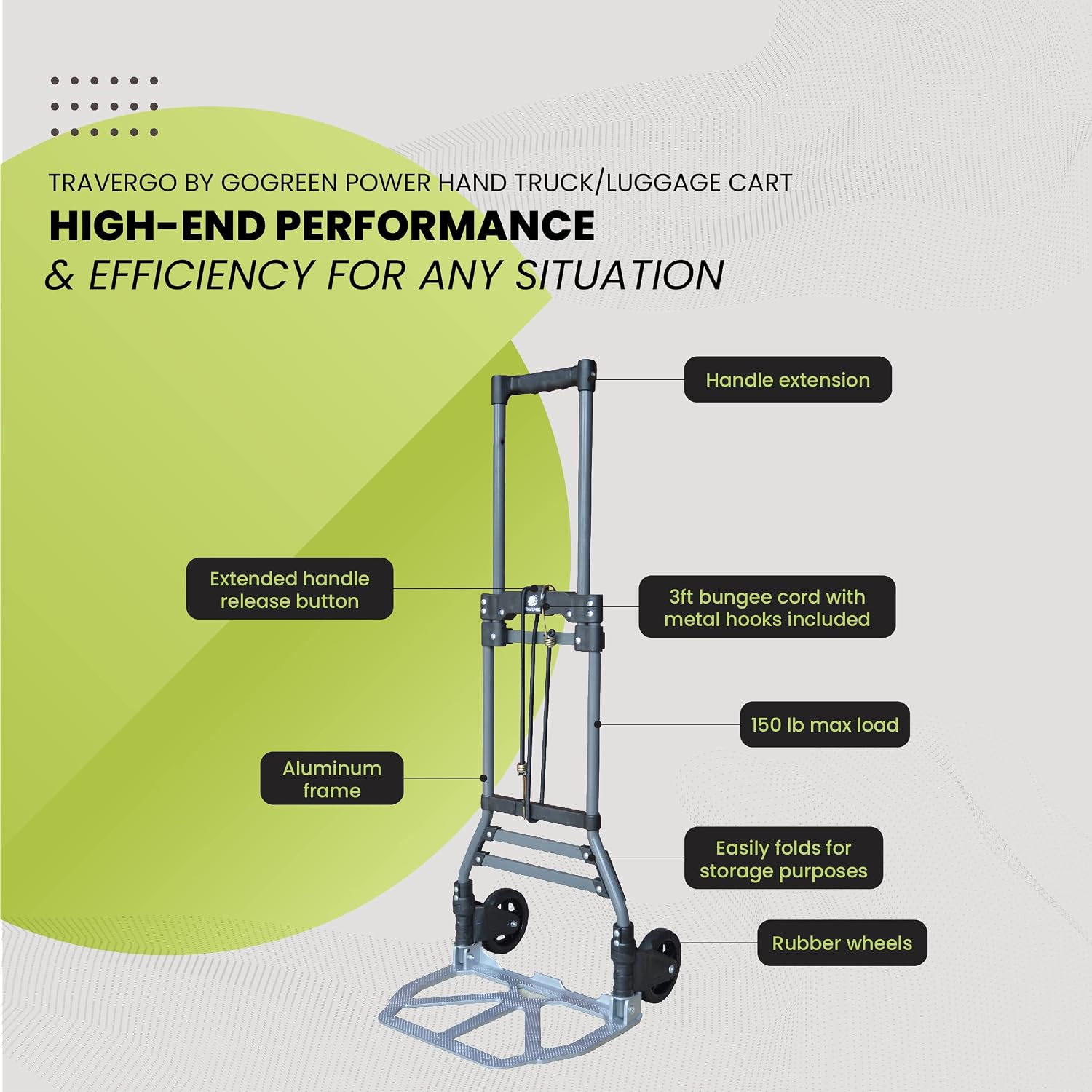 GoGreen Power (G-TR1800) Hand Truck/Luggage Truck, Grey, 150lb Capacity Luggage Cart