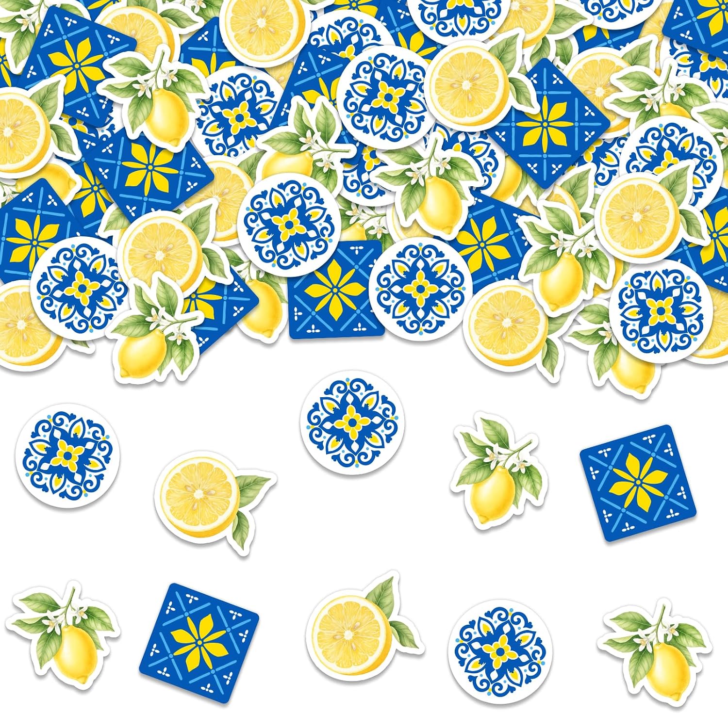 Cheereveal 200pcs Blue Tile Lemon Confetti, Capri Lemon Ciao Baby Scatter