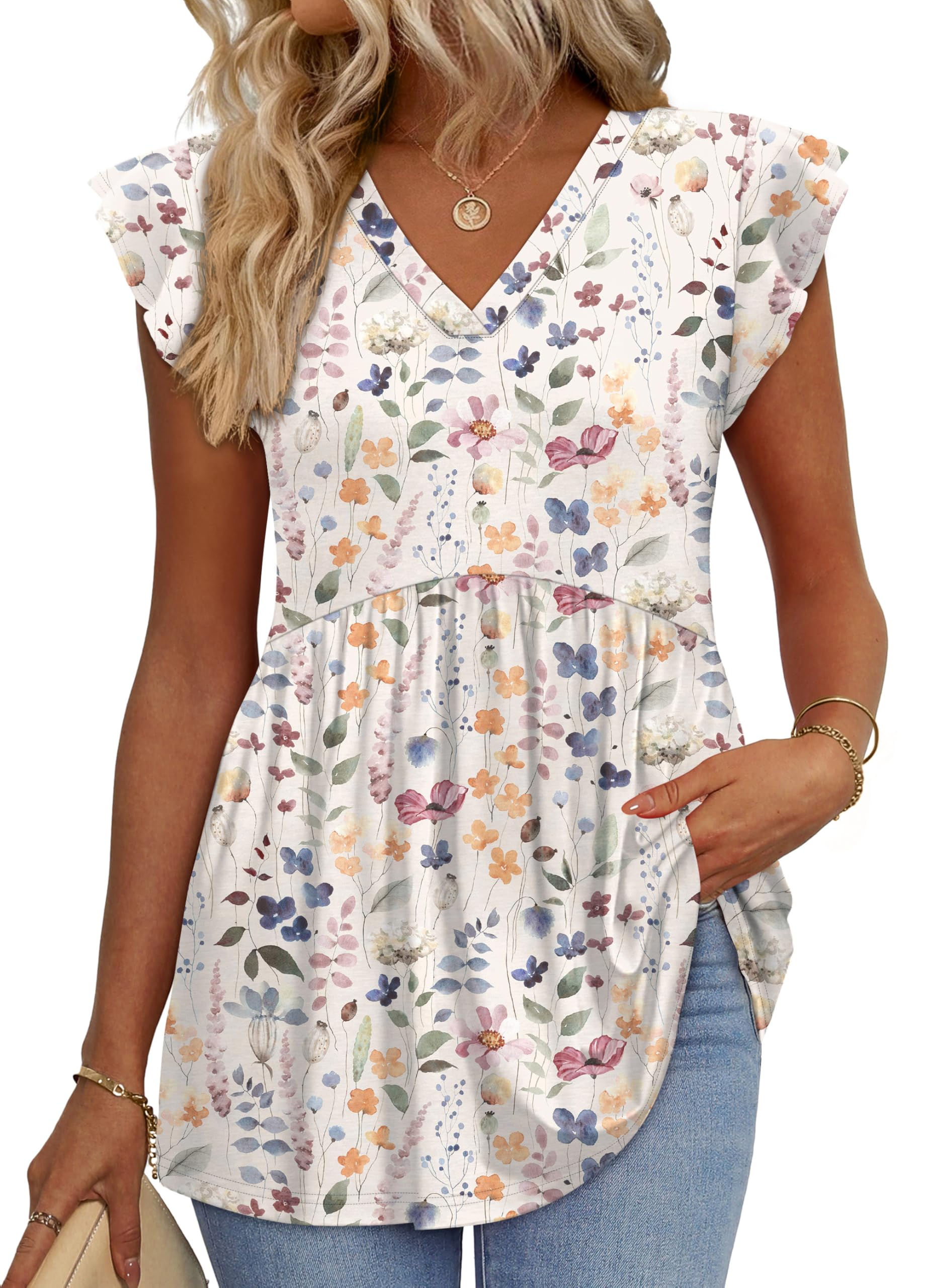 WIHOLL Womens Summer Tops 2026 Babydoll Shirts Ruffle Sleeve Spring Outfits Dressy Casual Blouses