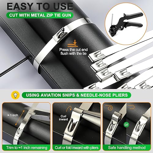 Miniatura 7 de Bridas de metal extra anchas, 200 bridas de acero inoxidable 304 de 15.8 pulgadas | Bridas de cables autobloqueantes multiusos resistentes para