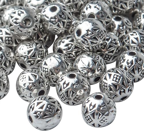 Miniatura 4 de BronaGrand 100 espaciadores de cuentas tibetanas de plata antigua, espaciadores de bolas de Rondelle, cuentas sueltas para joyería, cuentas redondas