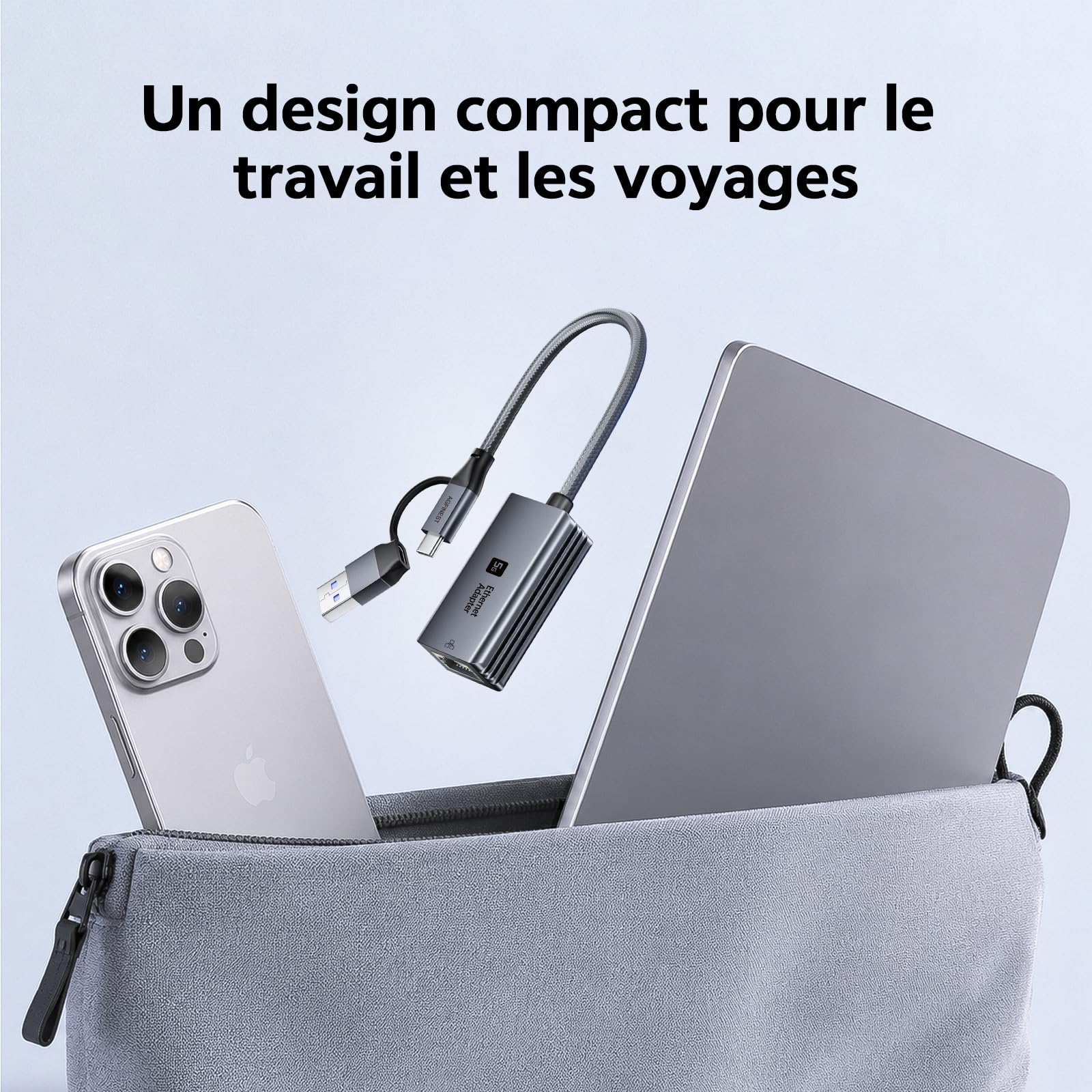 5G Adaptateur USB3.0 vers Ethernet, USB-C vers RJ45 Réseau LAN | USB-C/USB-A | Aluminium & Tressé | Windows, macOS, Linux, Android | pour NAS, PC, MacBook, XPS, Surface | Plug & Play