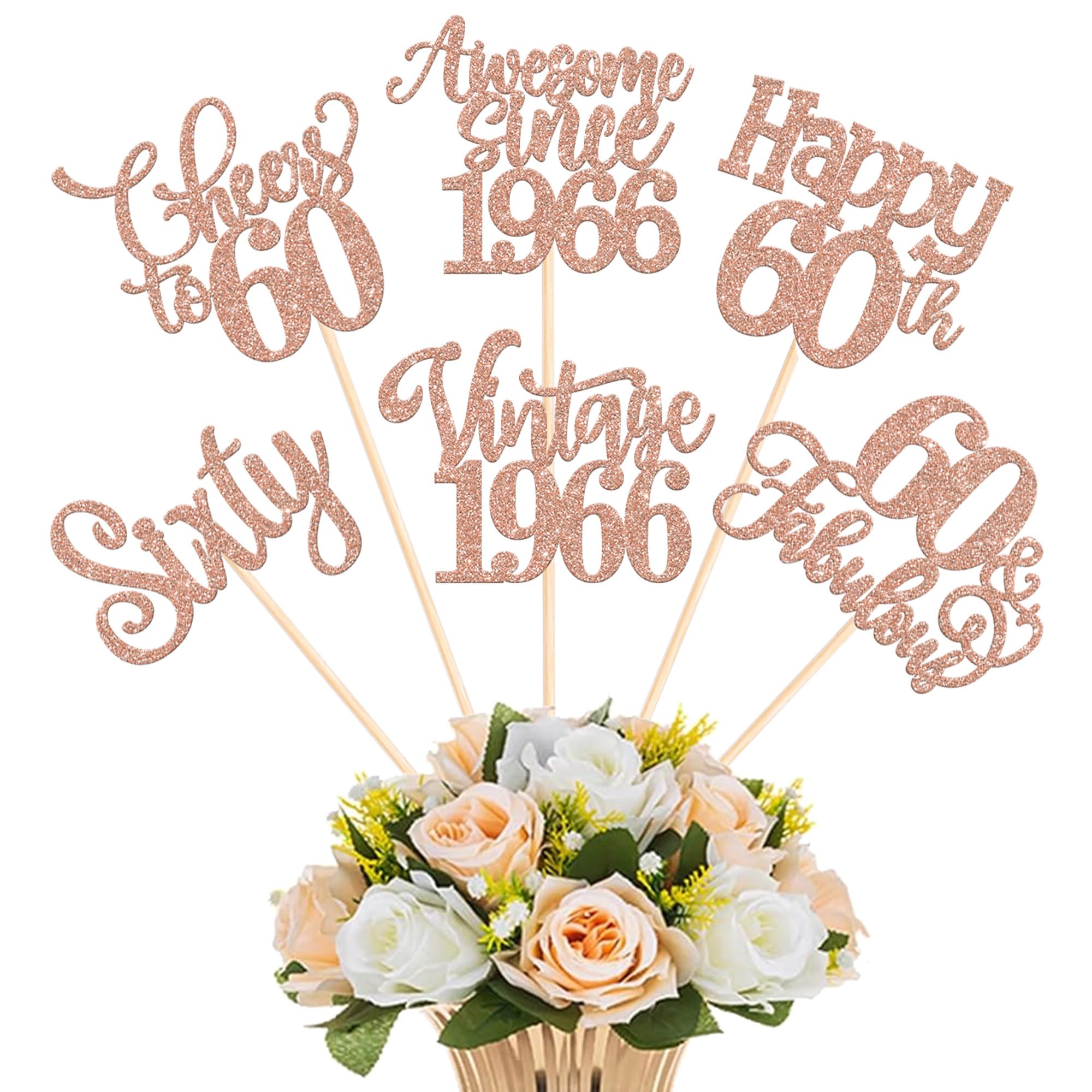 12 Pack Happy 60th Birthday Centerpiece Sticks Assembled Glitter Vintage 1966 Sixty 60 Fabulous Awesome Since 1966 Table Centerpiece Sticks for 60