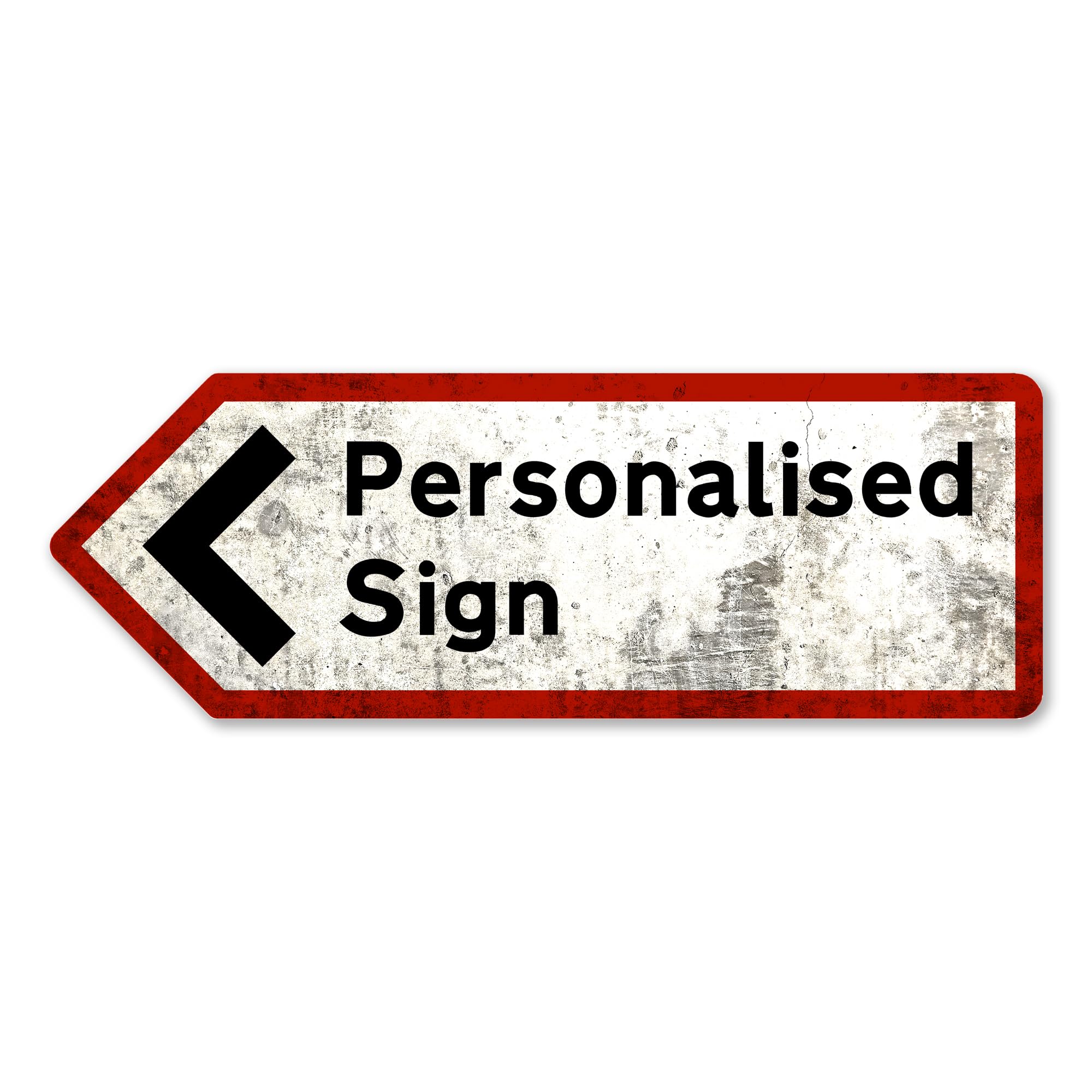 Personalised UK Road Direction Arrow | Multiple Options Available (Medium[29x10cm] - Pointing Left, Red - Worn Look)