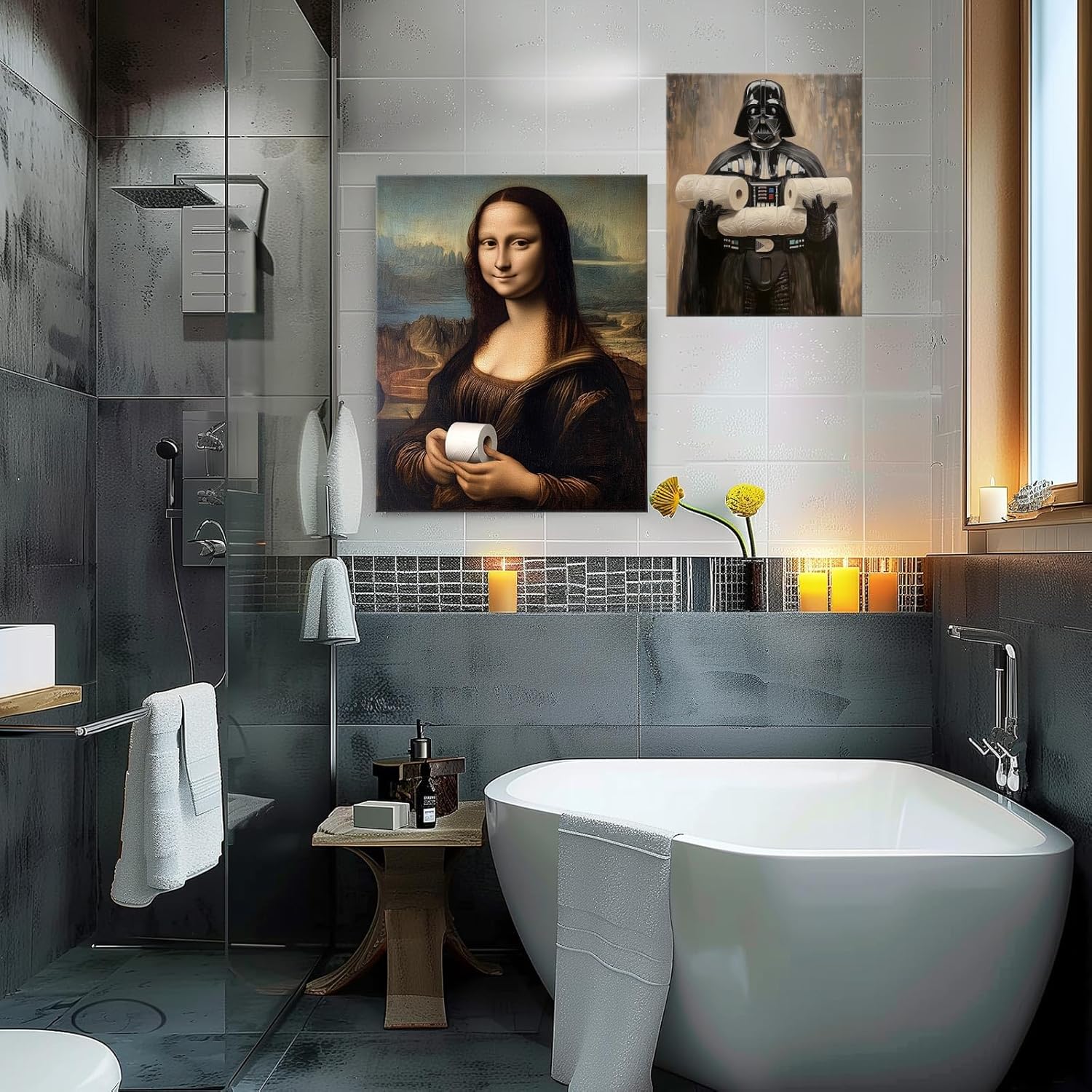 VYPEROCK Funny Darth Vader Canvas Wall Art, Humorous Bathroom Decor, Vintage Sci-Fi Poster Print Artwork for Home and Office, Framed 11x14 Eclectic Wall Decor for Star Wars Fans
