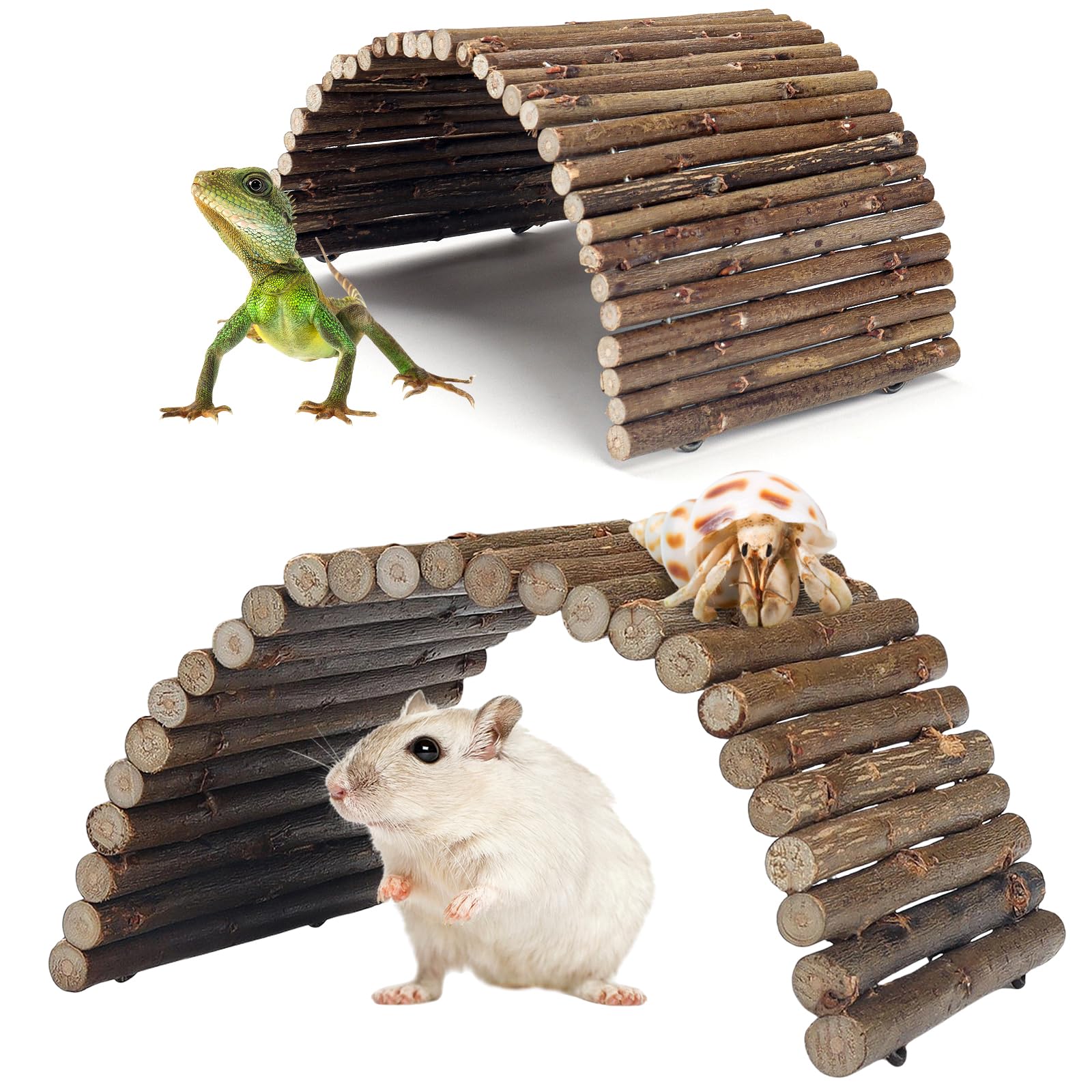 QUOZUO 2PCS Reptile Hideout Hermit Crab Bendable Bridge, Wooden Hermit Crab Hideout Climbing Toys, Reptile Tank Habitat Decor Hiding Hut for Lizards, Mice, Spiders - habitat decor | Mubboo