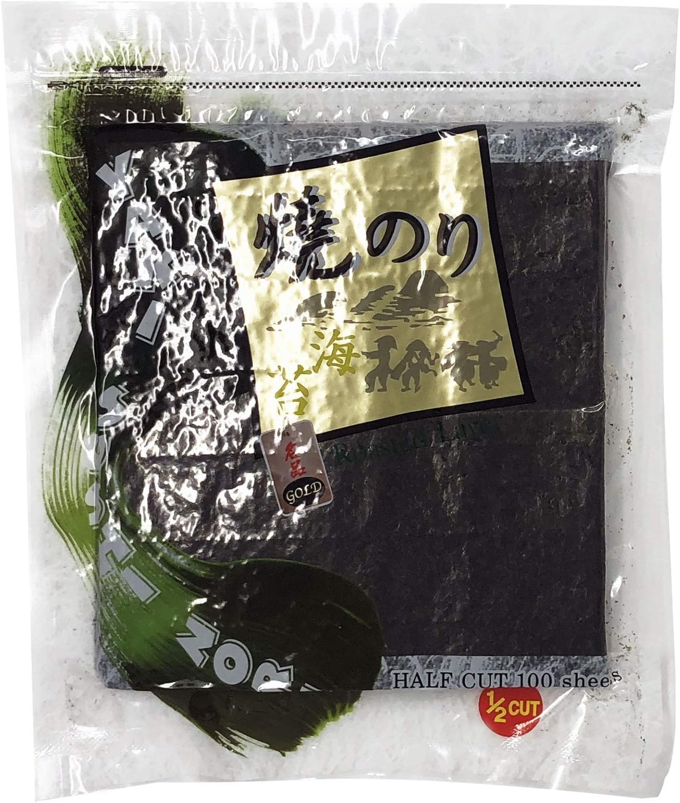 Half Cut 140g Professional, Restaurant, Gold Premium Quality Yaki Sushi Snacks Nori Roasted Seaweed Rolls n Wraps Laver 140 Gram - 4.94 Ounce - Resealable Bag (Half Cut Size 100 Sheet) / 김, のり, 海苔, 紫菜
