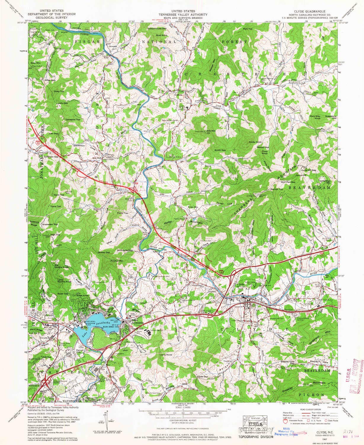 YellowMaps Clyde NC topo map, 1:24000 Scale, 7.5 X 7.5 Minute, Historical, 1967, Updated 1967, 26.7 x 21.9 in - Polypropylene