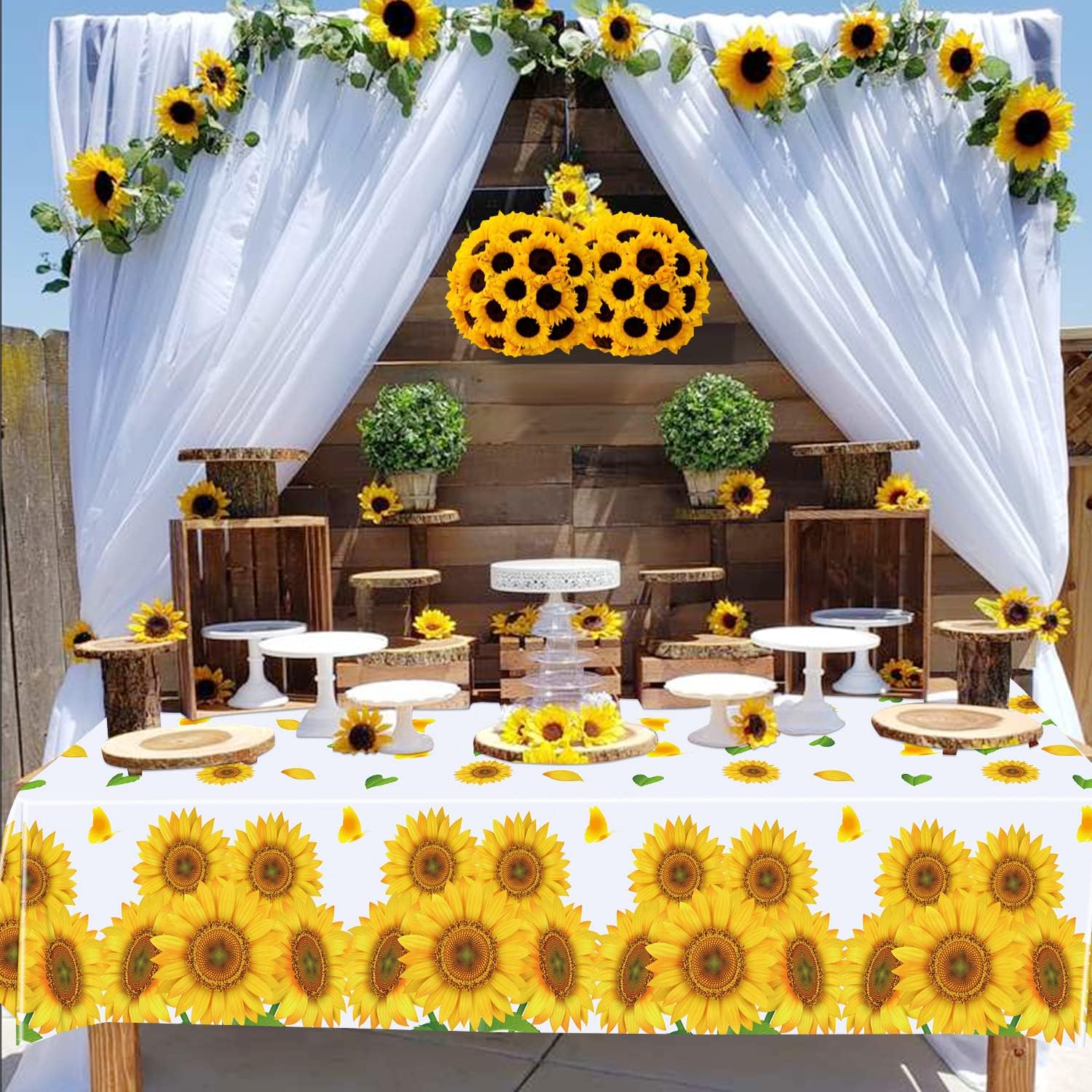 4 Pack Sunflower Tablecloth 51 x 86 Inch Plastic Rustic Sunflower Tablecloth Sunflower Party Tablecloth Sunflower Birthday Party Table Cloth Sunflower Table Covers for Indoor Outdoor Party Decorations
