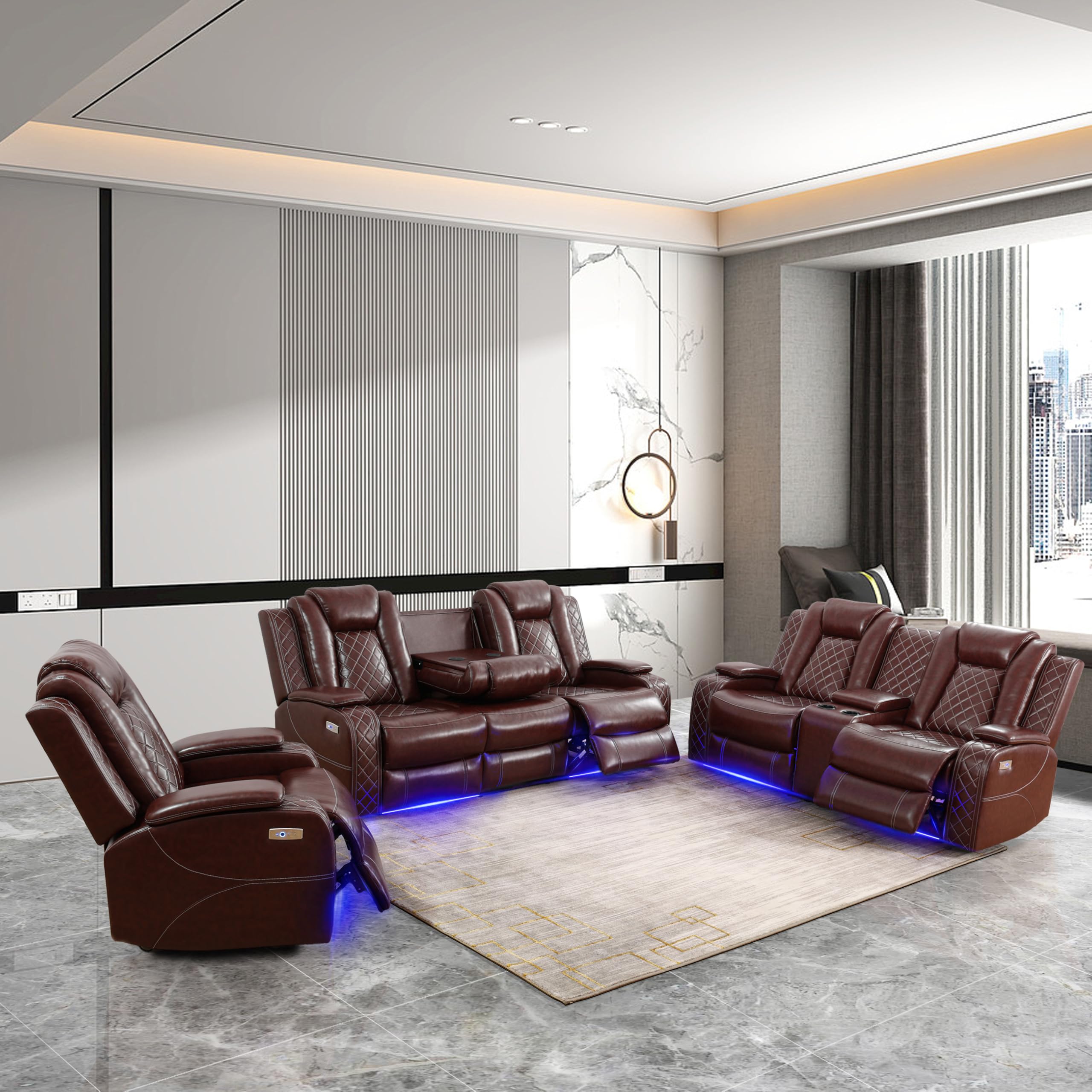 FUOROLA Lavino Power Recliner Living Room Set with LED for Living Room, Dormitory, Guest House, Playroom, Airbnb,Apartment