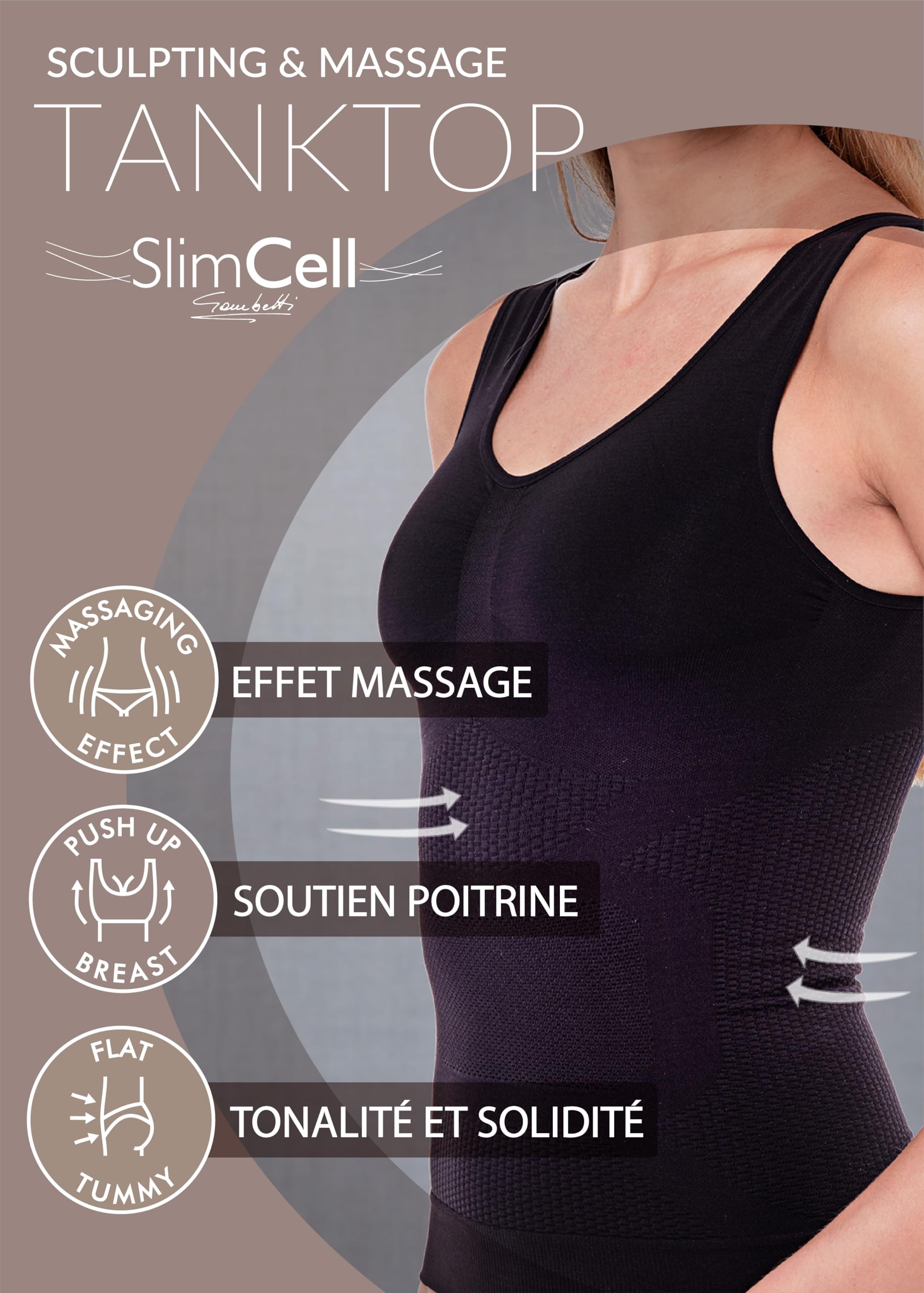 SLIMCELL Debardeur Gainant Femme Anti Cellulite en Microfibre – Gaine Amincissante Ventre Plat, Top Sculptant Sans Manches, Haut Amincissant - Made in Italy