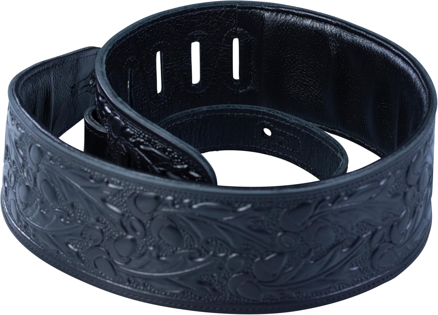 Levy's Leathers 3" Padded Veg-Tan Leather Leather Guitar Strap, Acorn and Oak Leaves Design, Black (PM44T01-BLK)