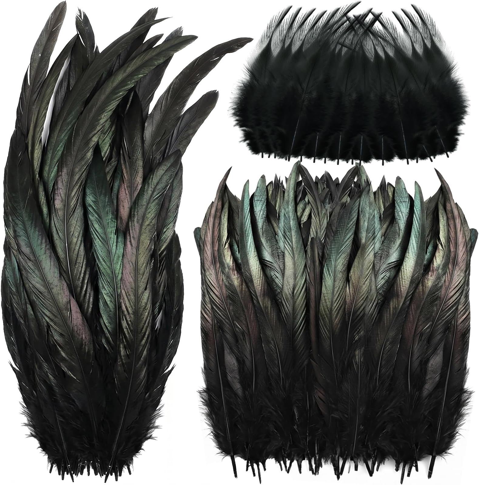 Suncalla 240 Pcs Rooster Feathers 4-6/10-12/12-14 Inches Craft Feathers for DIY Dream Catcher Crafts Sewing Holiday Costume Wedding Party Supplies and Home Decorations(Black)