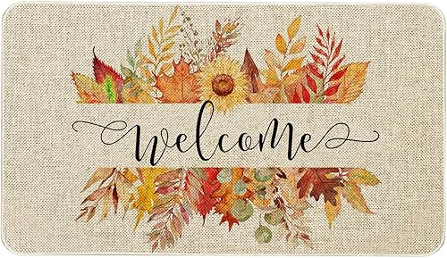 Tapete de puerta de otoño de 30 x 17 pulgadas, tapete de bienvenida con hojas de arce otoñal, tapete de bienvenida para interiores y exteriores,