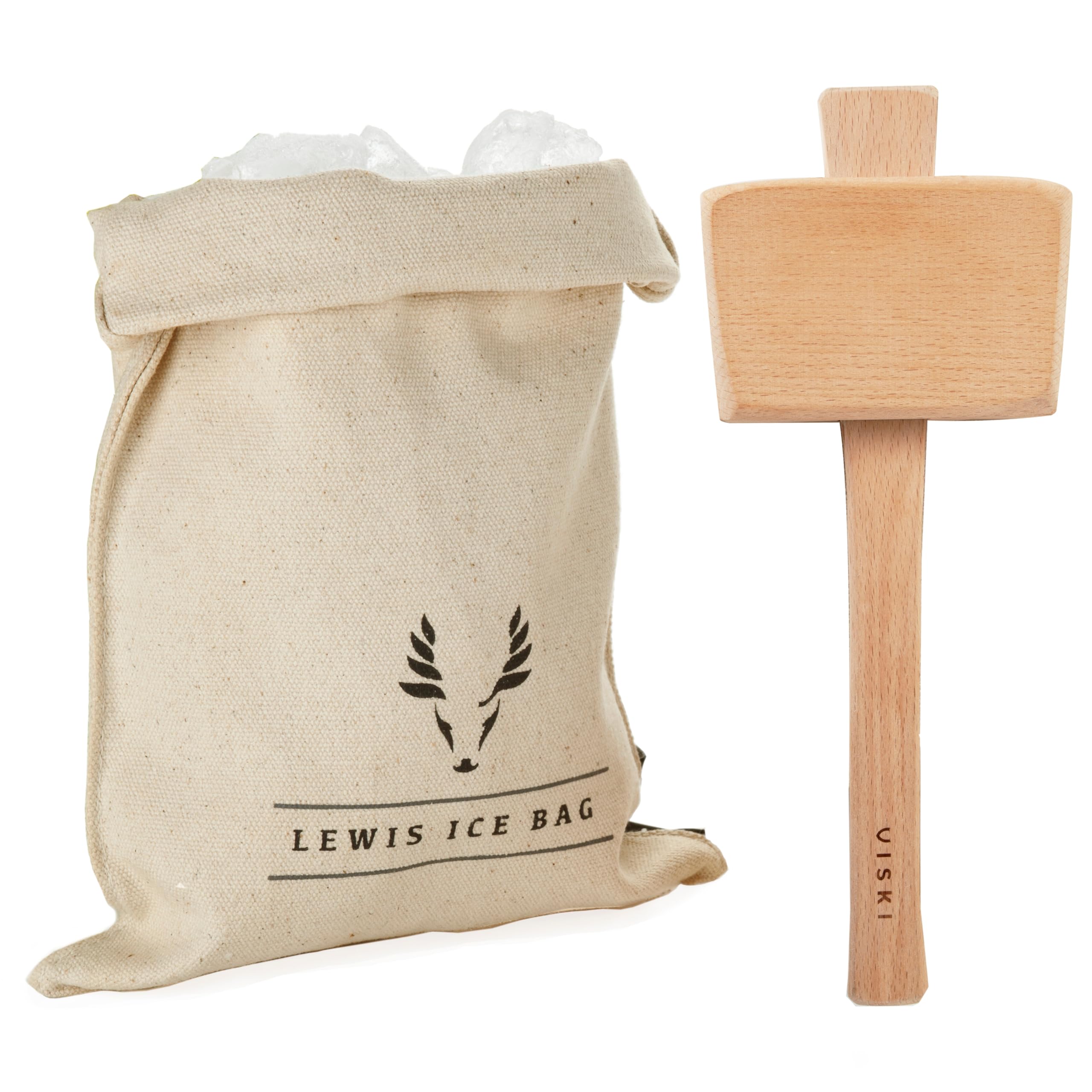 Viski Professional Lewis Ice Bag and Mallet, Manual Ice Crusher, Ice Crushers for Home Use, Bartender Kit & Bar Tools Kitchen Accessory, 12"