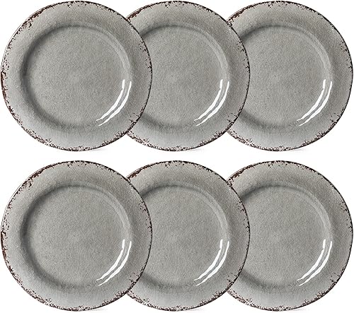 Miniatura 2 de LEHAHA Crackle - Juego de 6 platos llanos de melamina de 11 pulgadas, juego de 6 platos de melamina 100% de melamina, platos de ensalada de gran