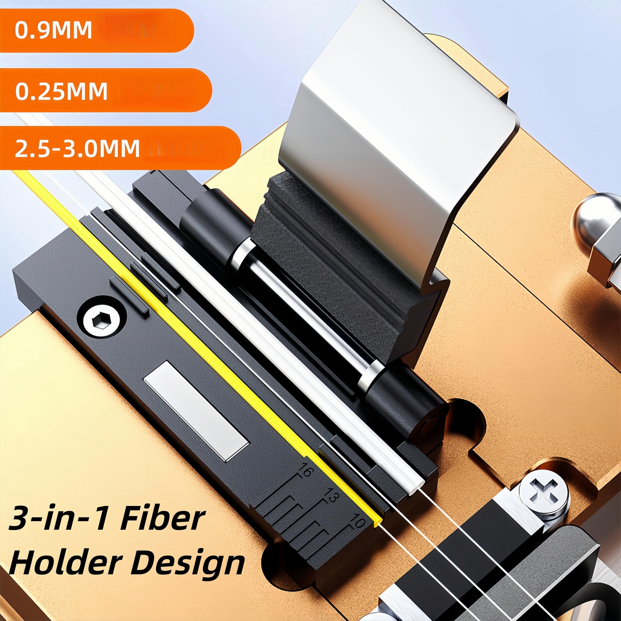 Couperet à fibre optique avec 16 points de clivage, 58 000 clivages, outil de dénudage de fibre de haute précision avec jauge et 3 supports de fibre pour 0,25/0,9/2,5-3 mm