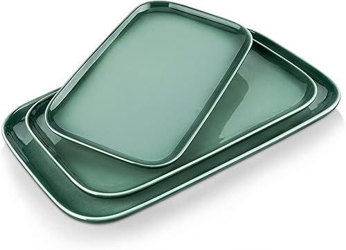 LOVECASA Juego de 3 bandejas para servir 151311 aptas para horno platos rectangulares de cerámica para servir alimentos platos de servir para