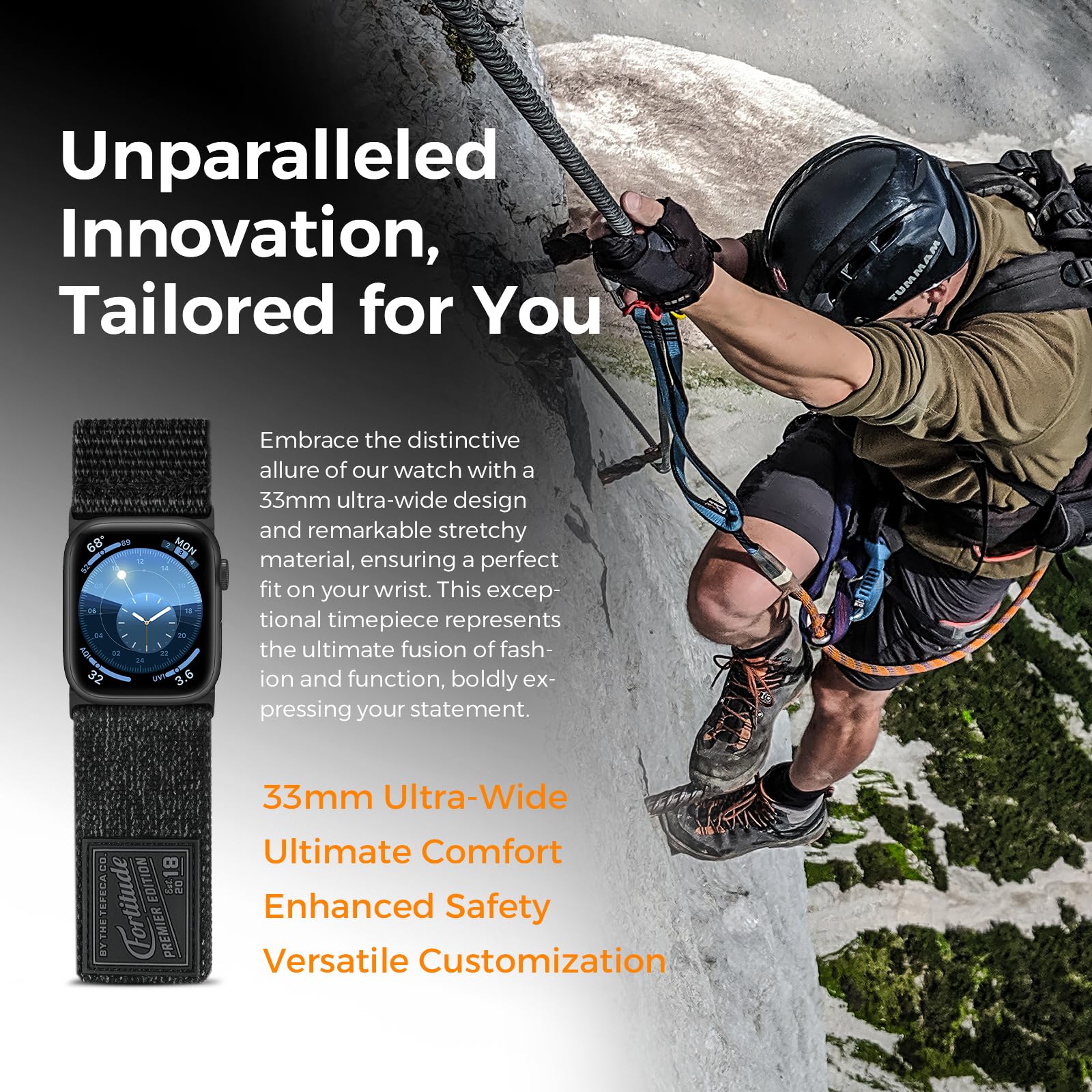Tefeca Fortitude Series Ultrawide Band Compatible with Apple Watch Ultra/Ultra2 Series 9/8/SE2/7/6/SE/5/4/3/2/1(Carbon - Image 2