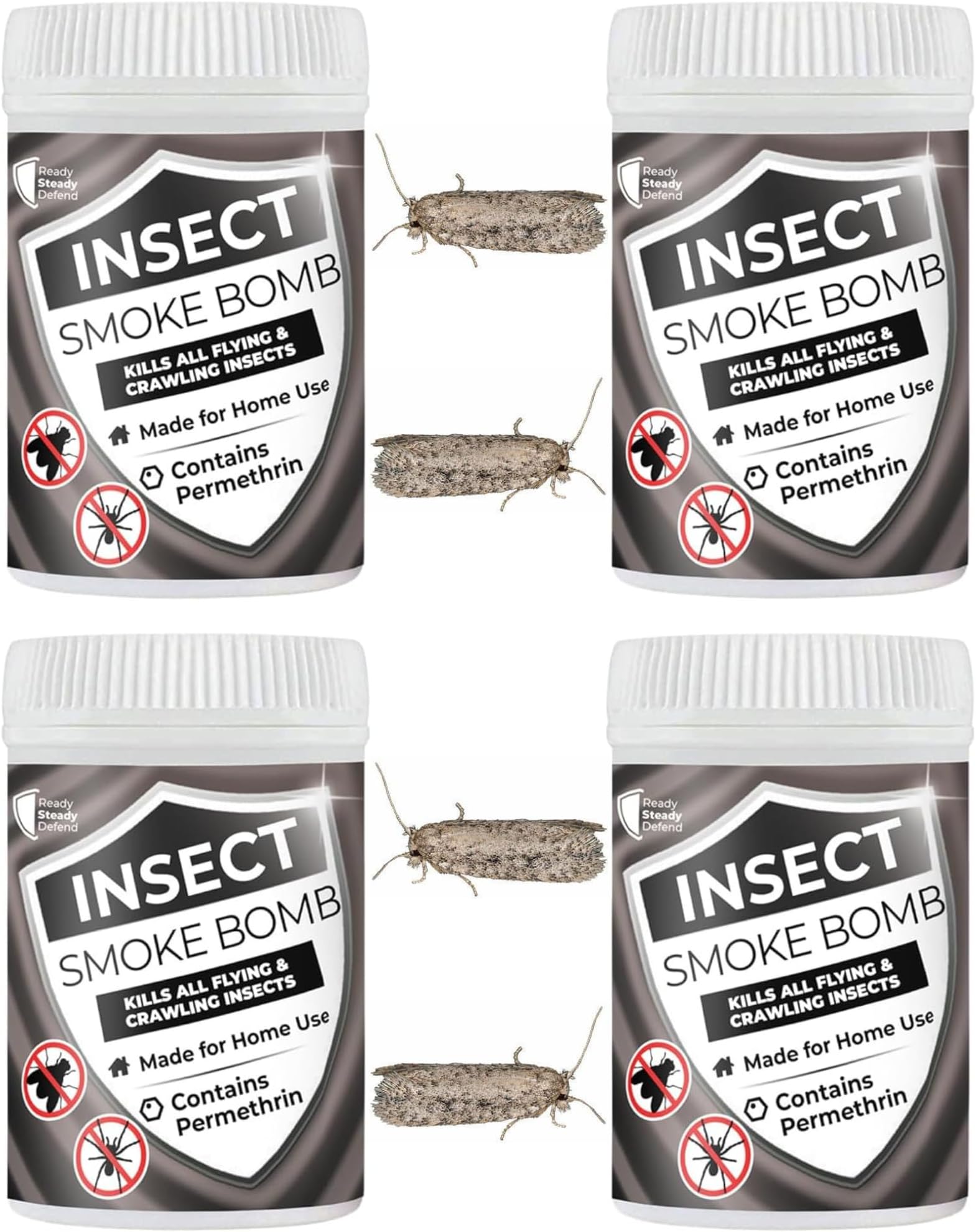 Moth Smoke Bombs (Pack of 4) 13.25% Permethrin - Maximum Strength Carpet Moth Killer, Quick & Efficient, Thorough Coverage, Essential for Moth Treatment, Clean & Non Staining