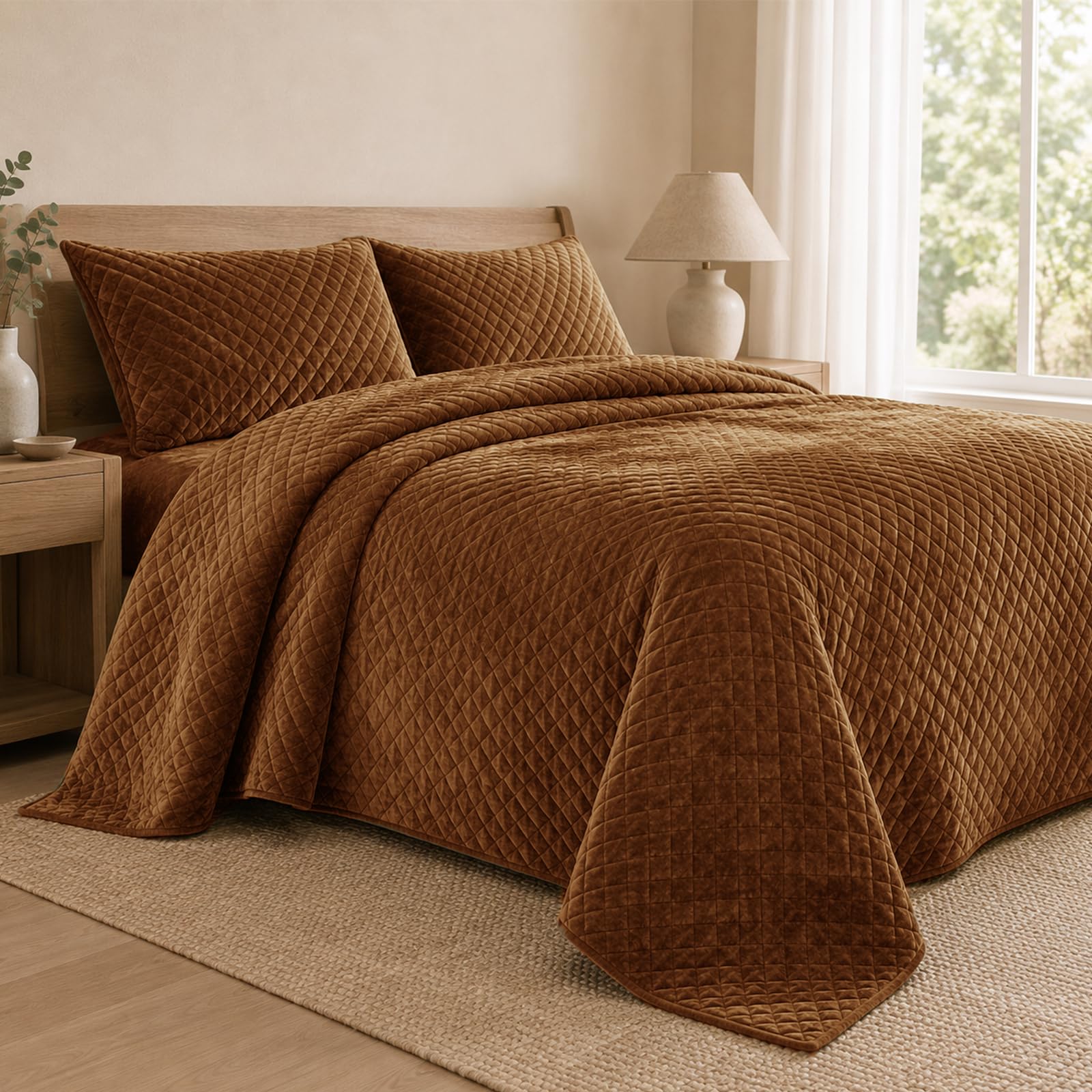 View 1 of ** STOCK PHOTO FOR REFERENCE ONLY**FLUFFY SLUMBERS Velvet King Quilt Set - 98"x106", with 2 Pillow Shams
