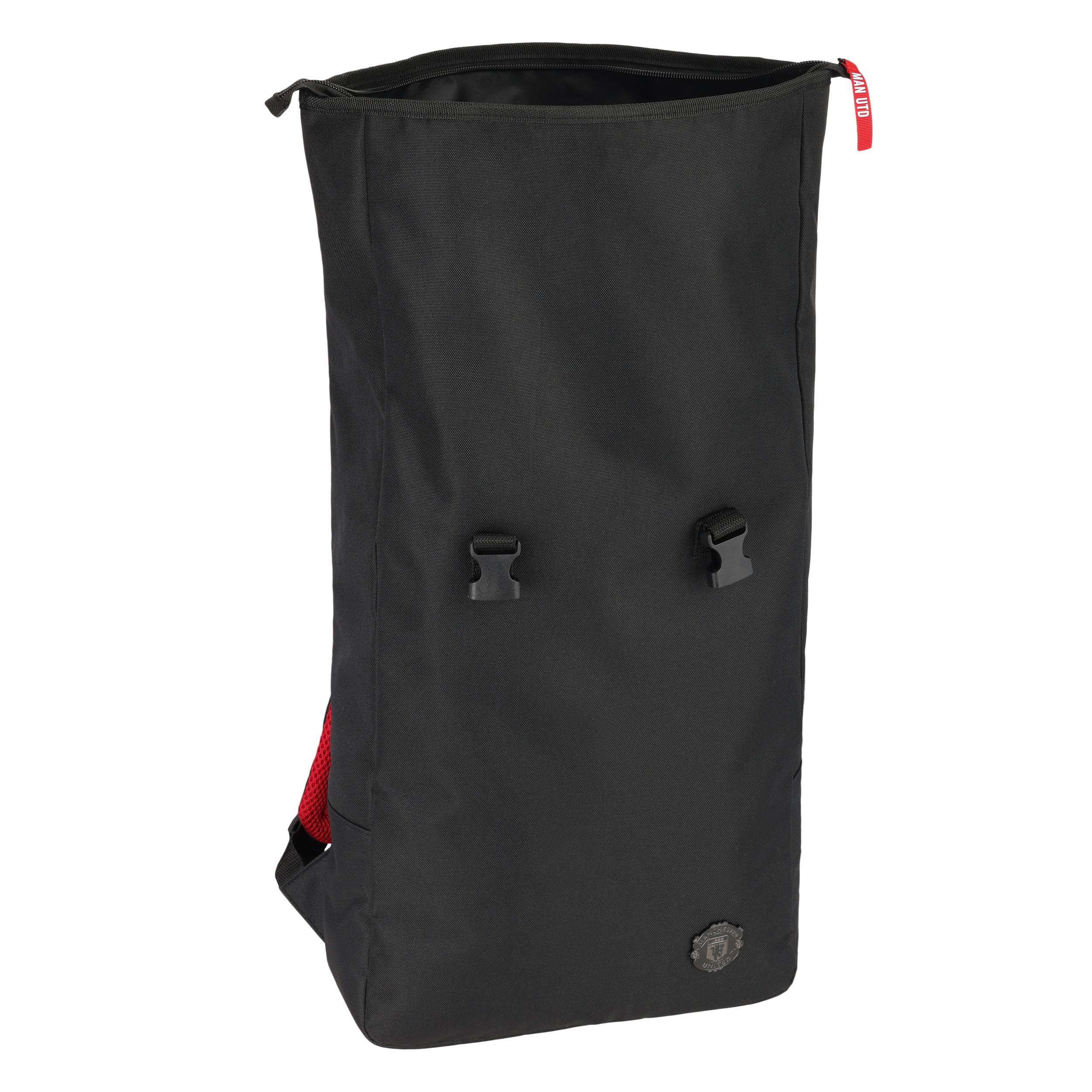 FOCO Officially Licensed Manchester United FC Black on Black Roll Top Football Backpack