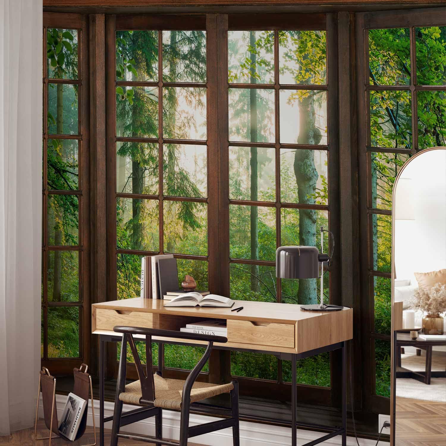 artgeist Wall Mural Window View 135x101 in - XXL Peel and Stick Self-Adhesive Wallpaper Removable Large Sticker Foil Wall Decor Print Picture Image Design Forest Landscape Tree Nature c-C-0432-a-a