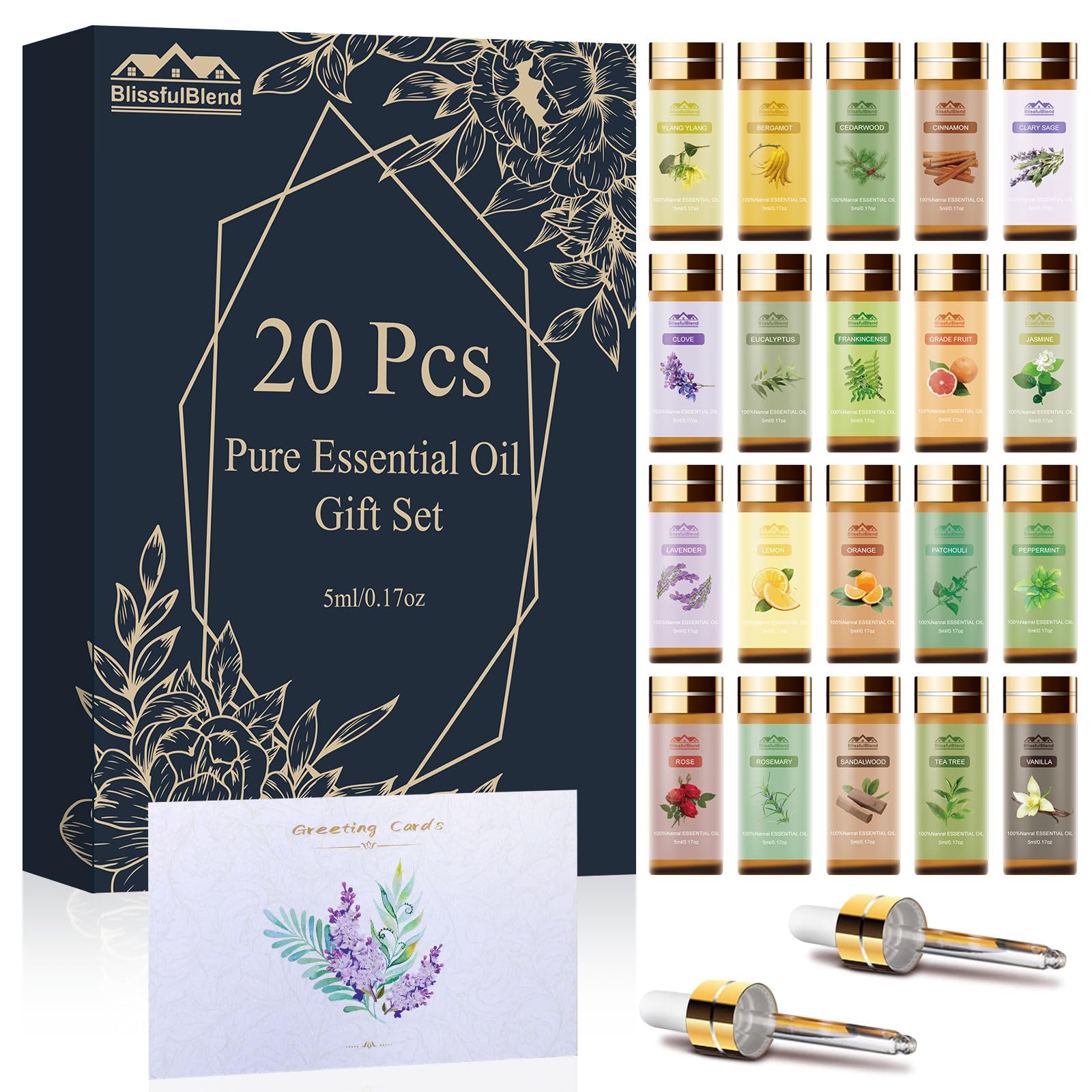 Pure Essential Oils for Diffusers for Home, Skin, Candle and Soap Making, 20 Scents - Tea Tree, Lavender, Lemon, Peppermint, Eucalyptus, Cinnamon, Rose and More, Aromatherapy Oils/ 5 ML