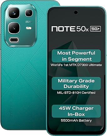 Infinix Note 50x 5G+ (Sea Breeze Green, 6GB RAM, 128GB Storage) | MediaTek D7300 Ultimate | 90FPS BGMI Gaming | 5500mAH Battery with 45W FastCharge | 650K+ AnTuTu AI - image, photos