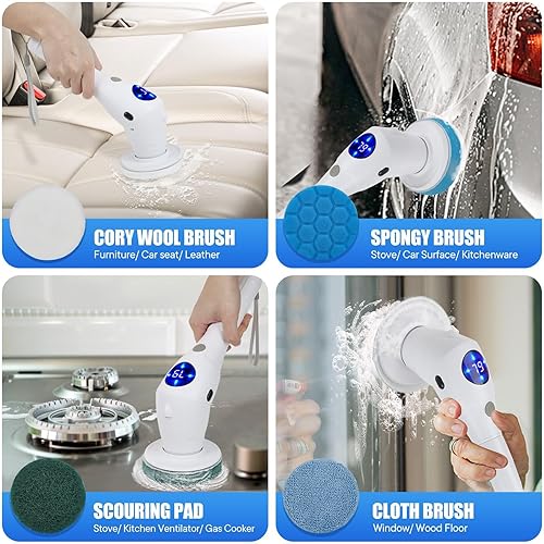 Miniatura 7 de Cepillo giratorio eléctrico para limpieza de ducha, cepillo de limpieza de baño inalámbrico para bañera, inodoro, suelo, cocina, baño, esenciales