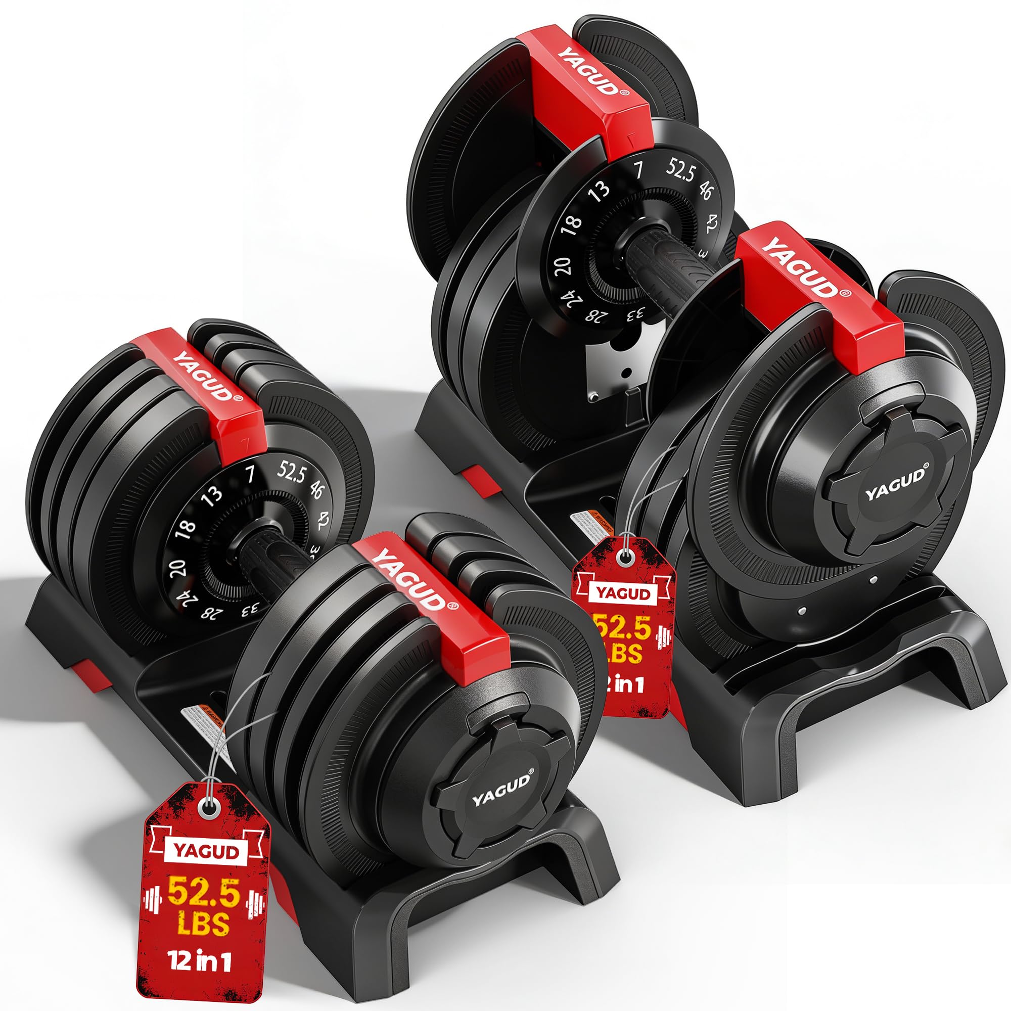 Adjustable Dumbbell Set, 52.5/90 lbs Adjustable Weights Dumbbells | 12/16 Levels Adjust,1 Hand Rotation, Safety Lock System, Non-Slip Texture Grip, Space-Saving Design for Full-Body Home Gym