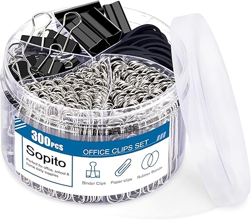 Miniatura 6 de Sopito - Clips de papel 300 clips de oficina de colores con abrazaderas de papel bandas de goma para suministros de oficina y escuela varios tamaños