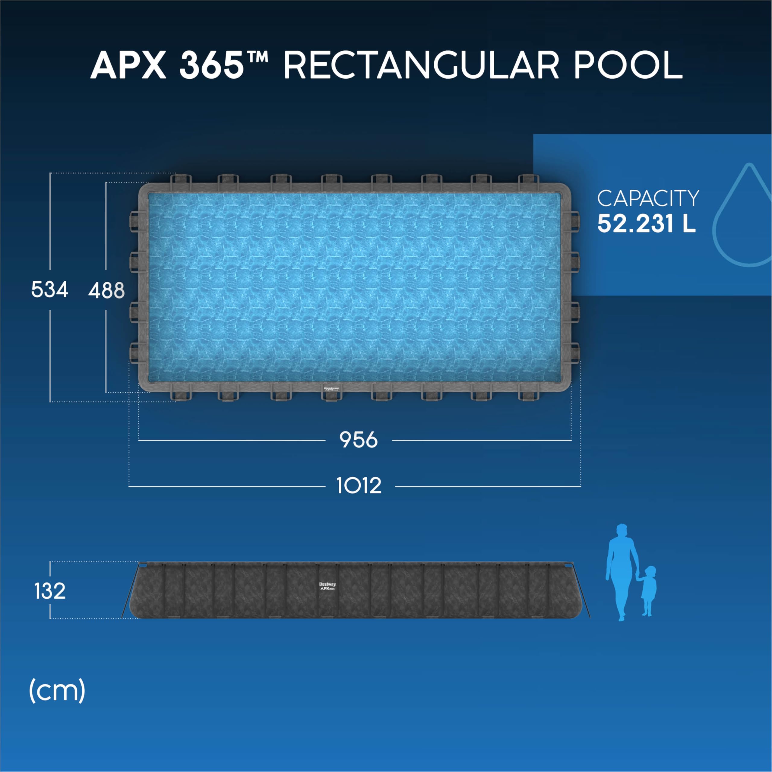 Bestway Kit Piscine Hors Sol rectangulaire APX 365-956 cm x 488 cm x 132 cm - Gris foncé